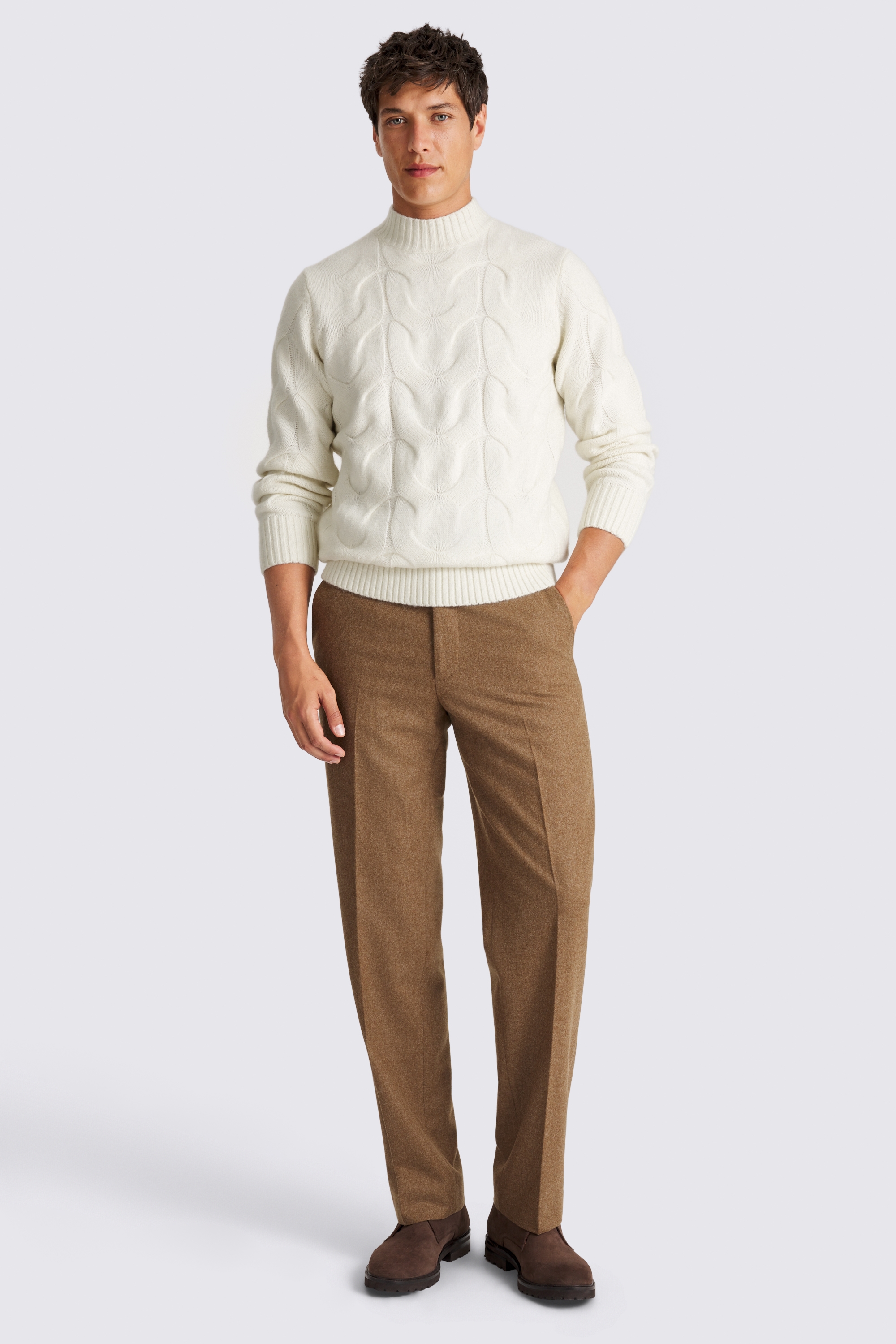 Ecru Chunky Cable Mock Neck Jumper