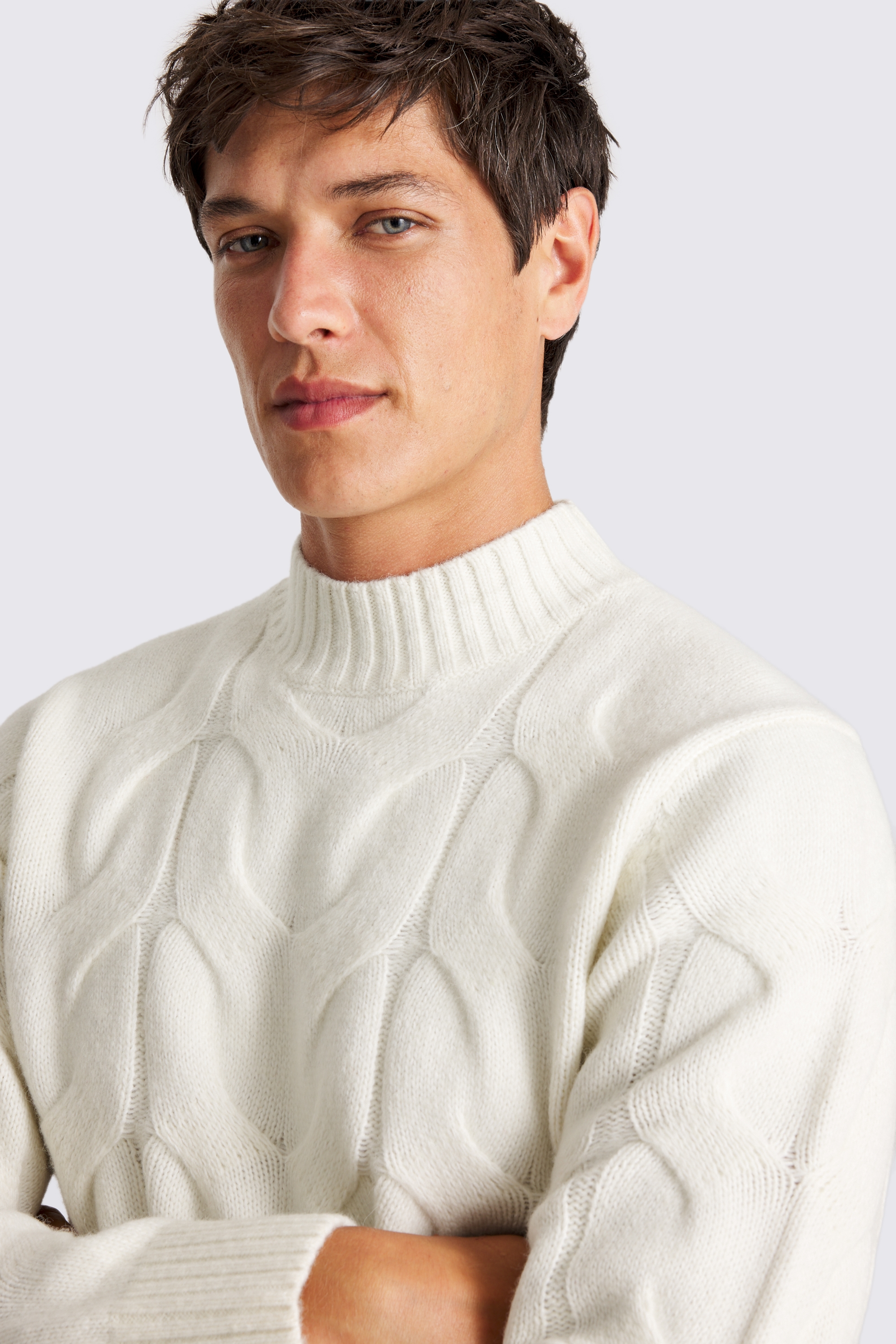 Ecru Chunky Cable Mock Neck Jumper