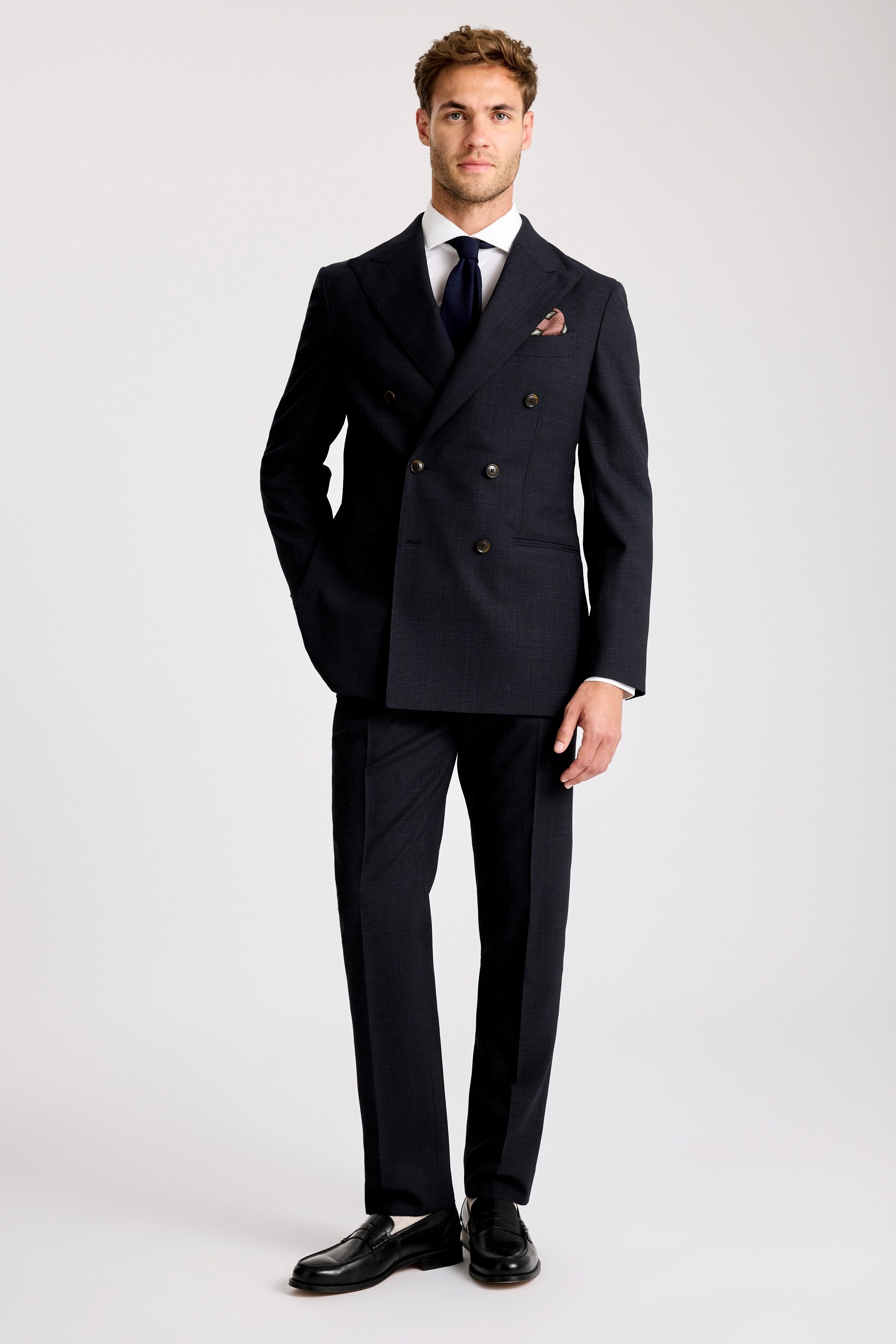 Italian Tailored Fit Navy Check Suit
