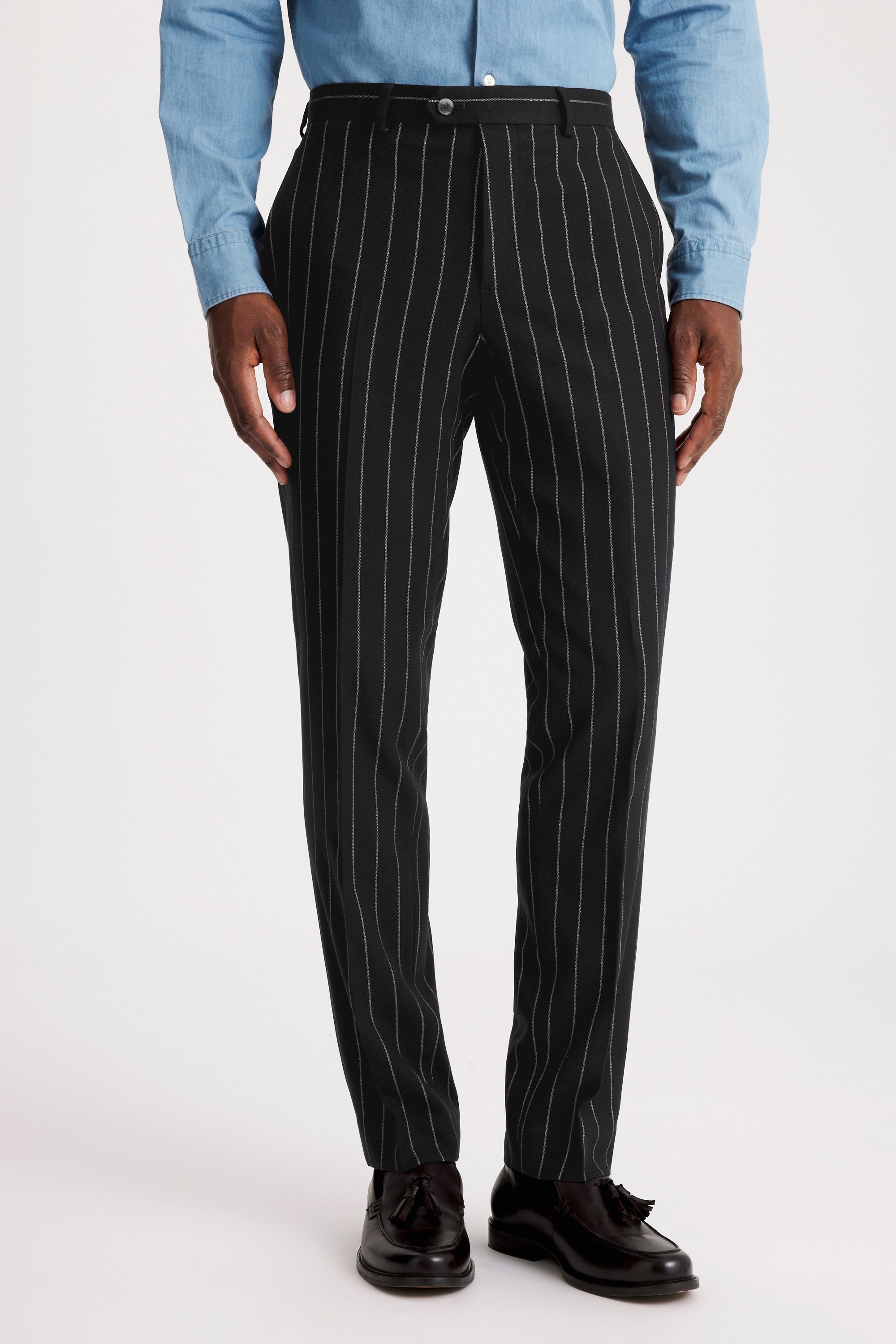 Tailored Fit Navy Stripe Trousers