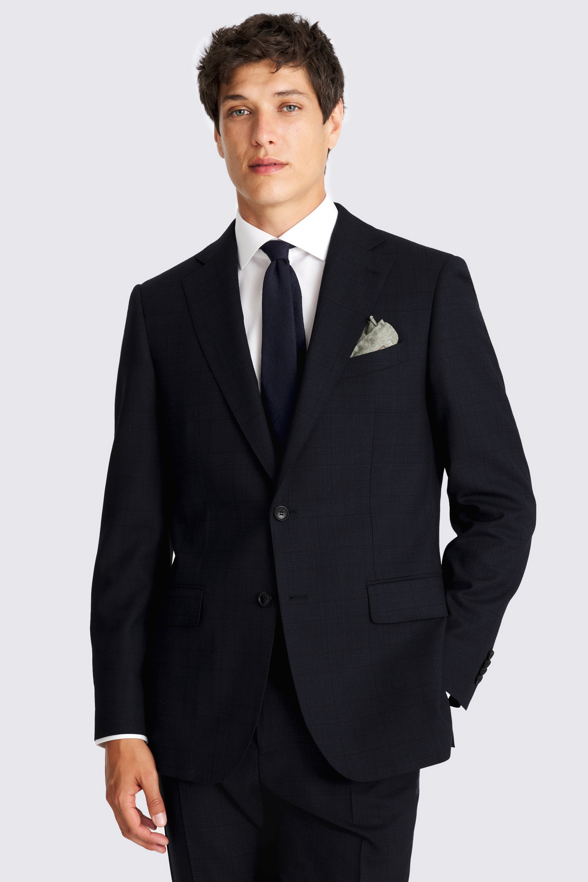 Custom Made half canvas navy check suit