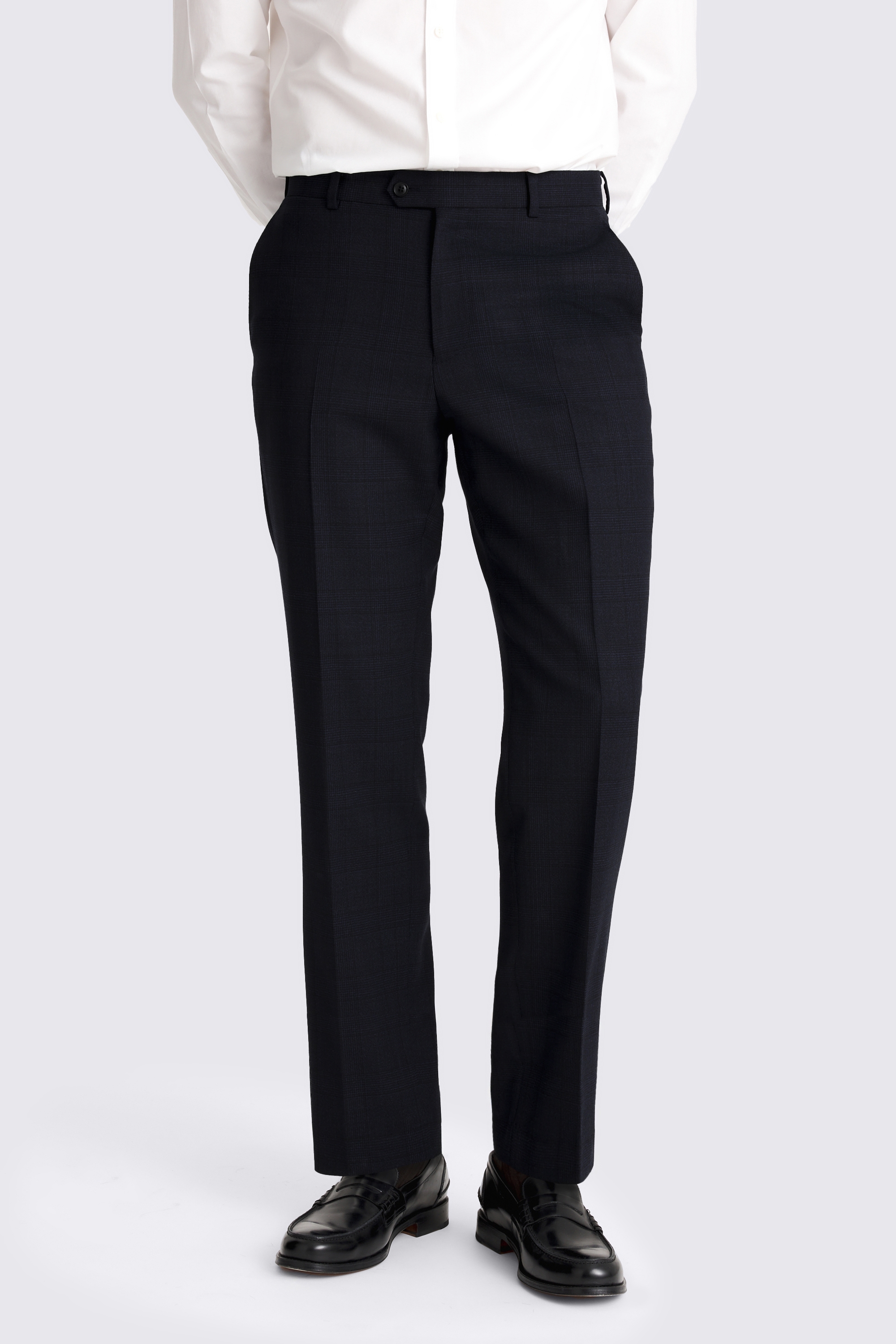 Regular Half Canvas Fit Navy Check Trousers