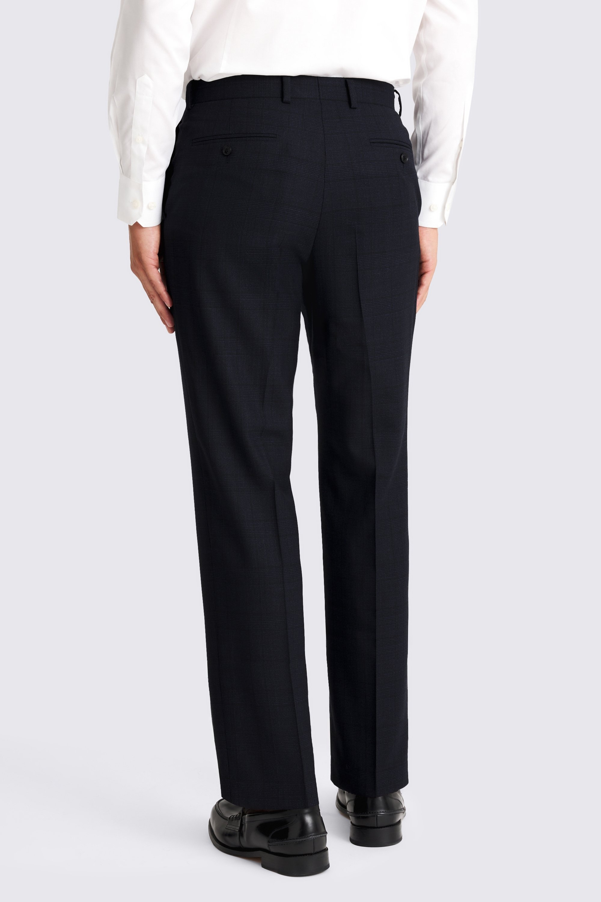 Regular Half Canvas Fit Navy Check Trousers