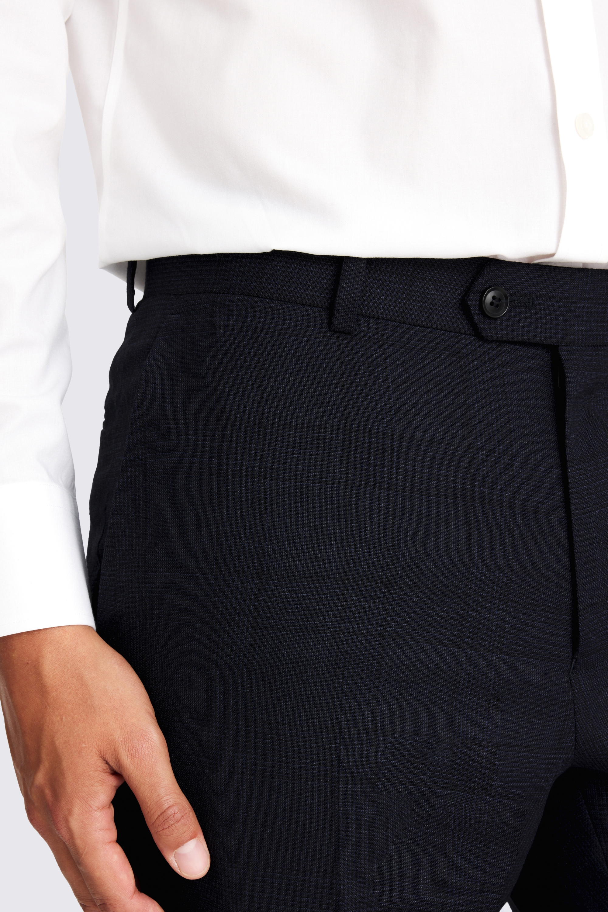 Regular Half Canvas Fit Navy Check Trousers