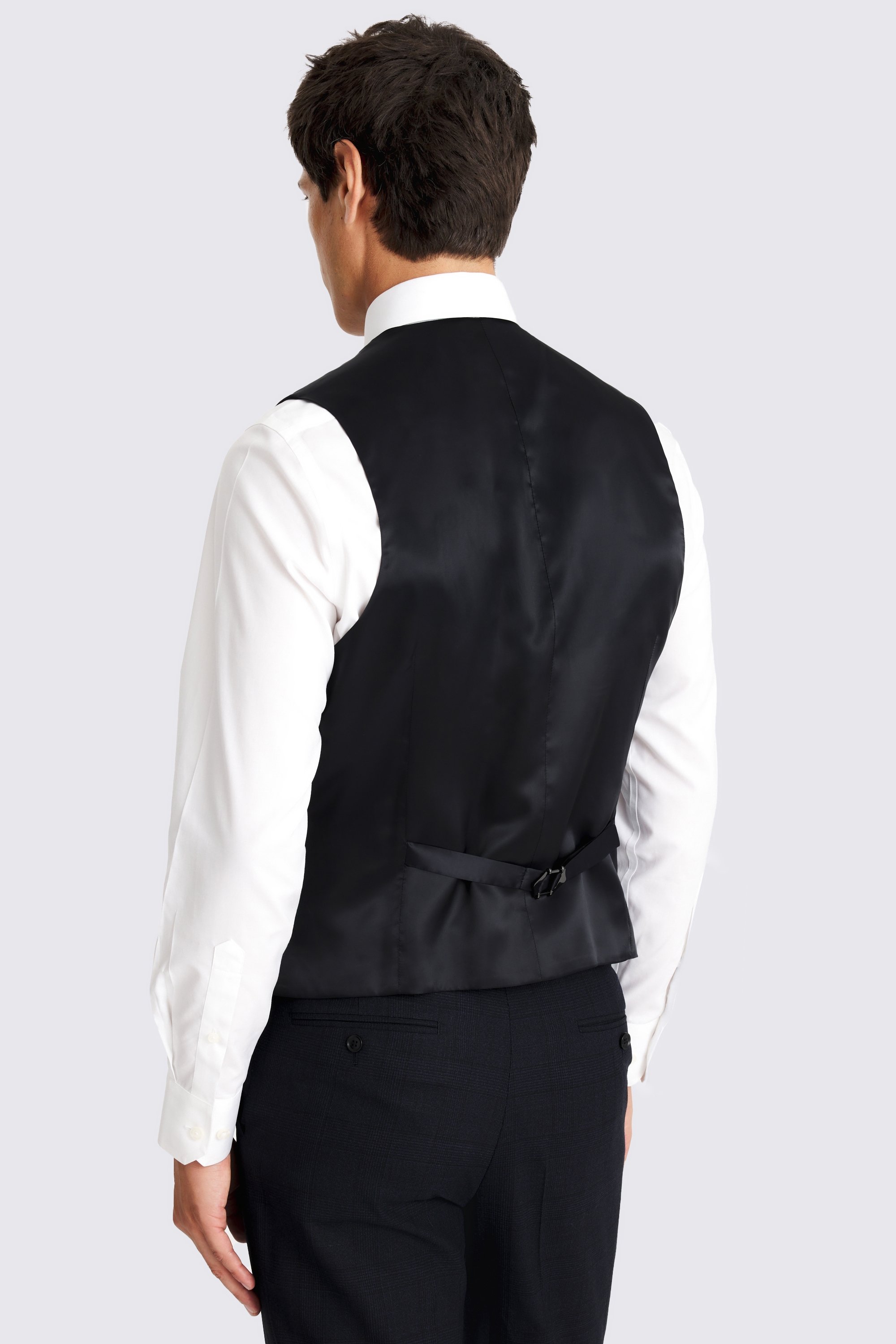 Regular Half Canvas Fit Navy Check Waistcoat