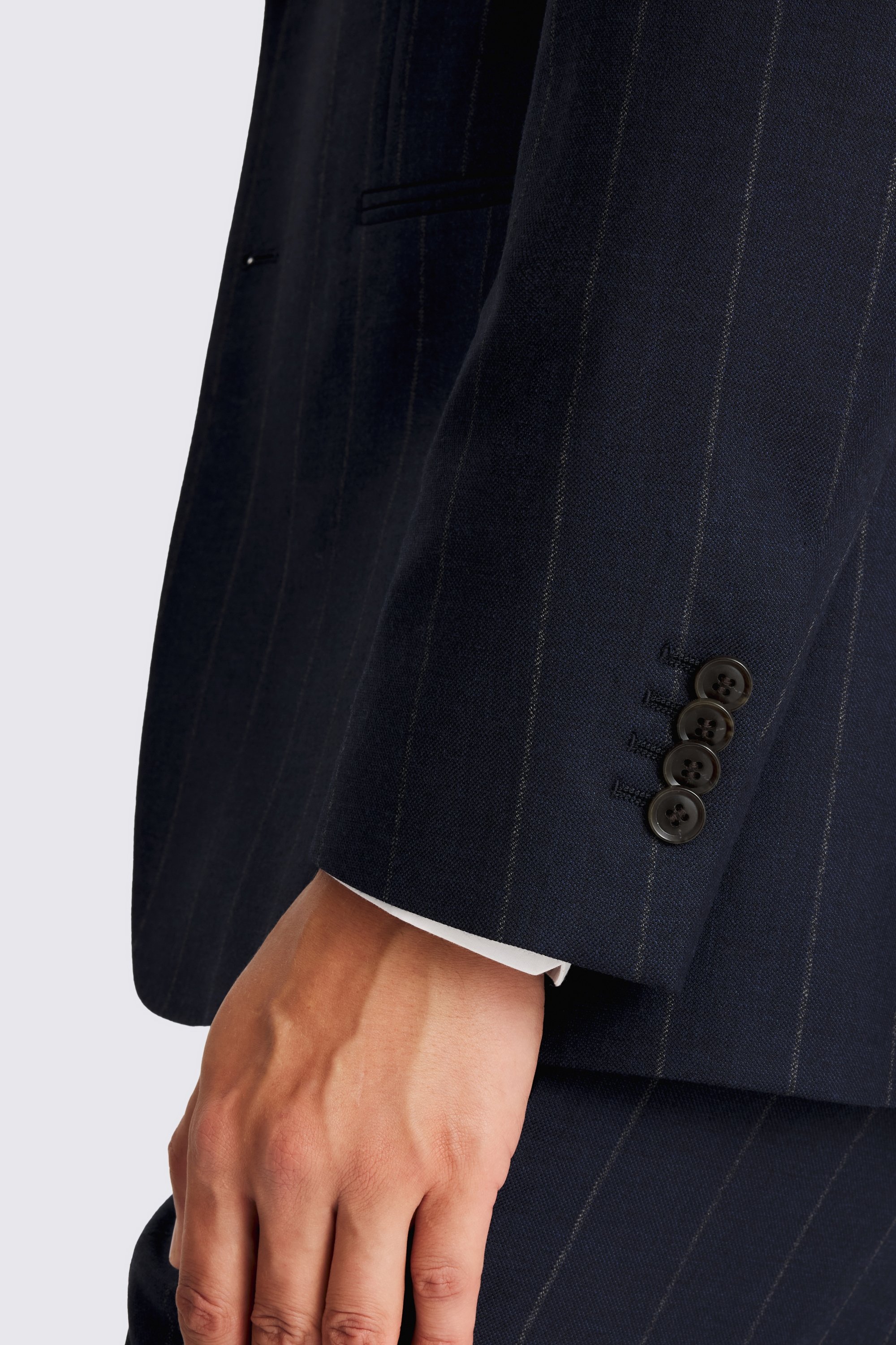 Regular Fit Half Canvas Fit Navy Stripe Suit