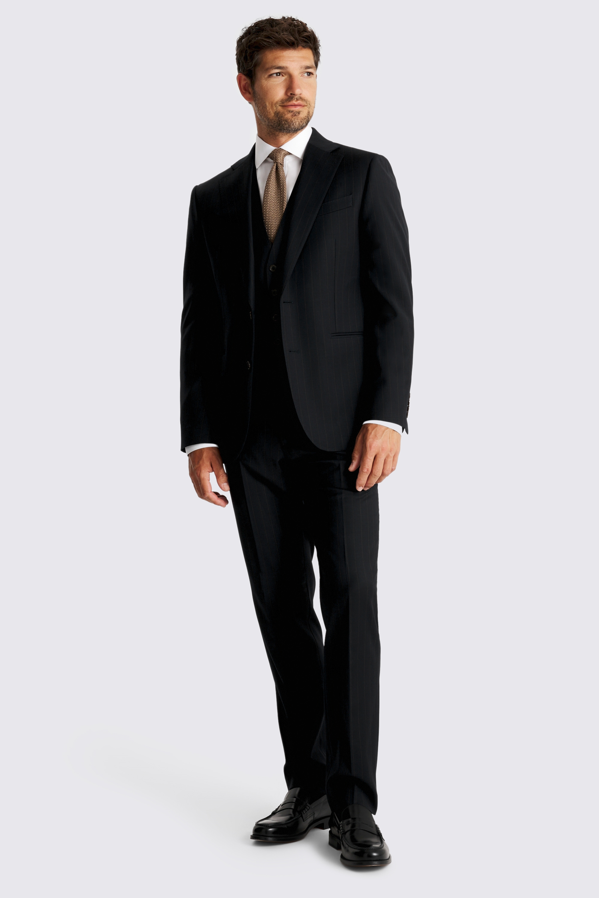 Tailored Fit Navy Brown Stripe Performance Suit