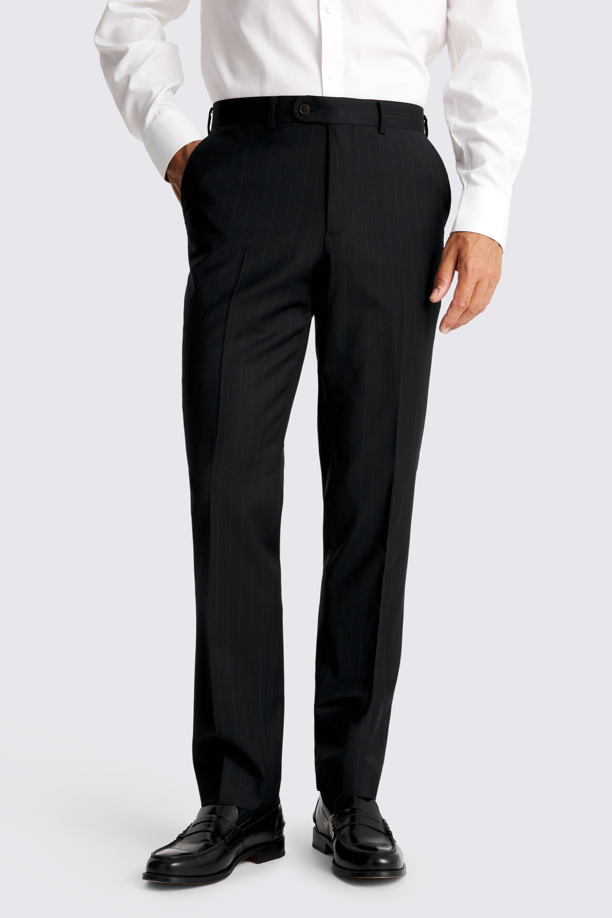 Tailored Fit Navy Brown Stripe Performance Trousers