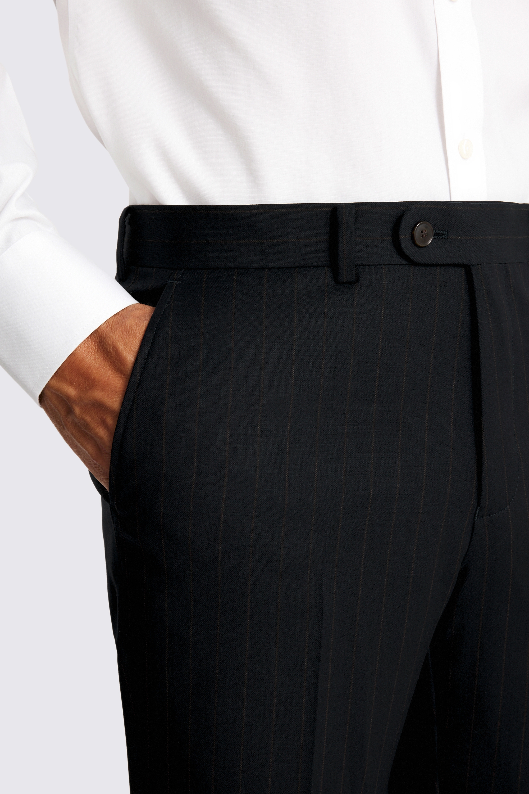 Tailored Fit Navy Brown Stripe Performance Trousers