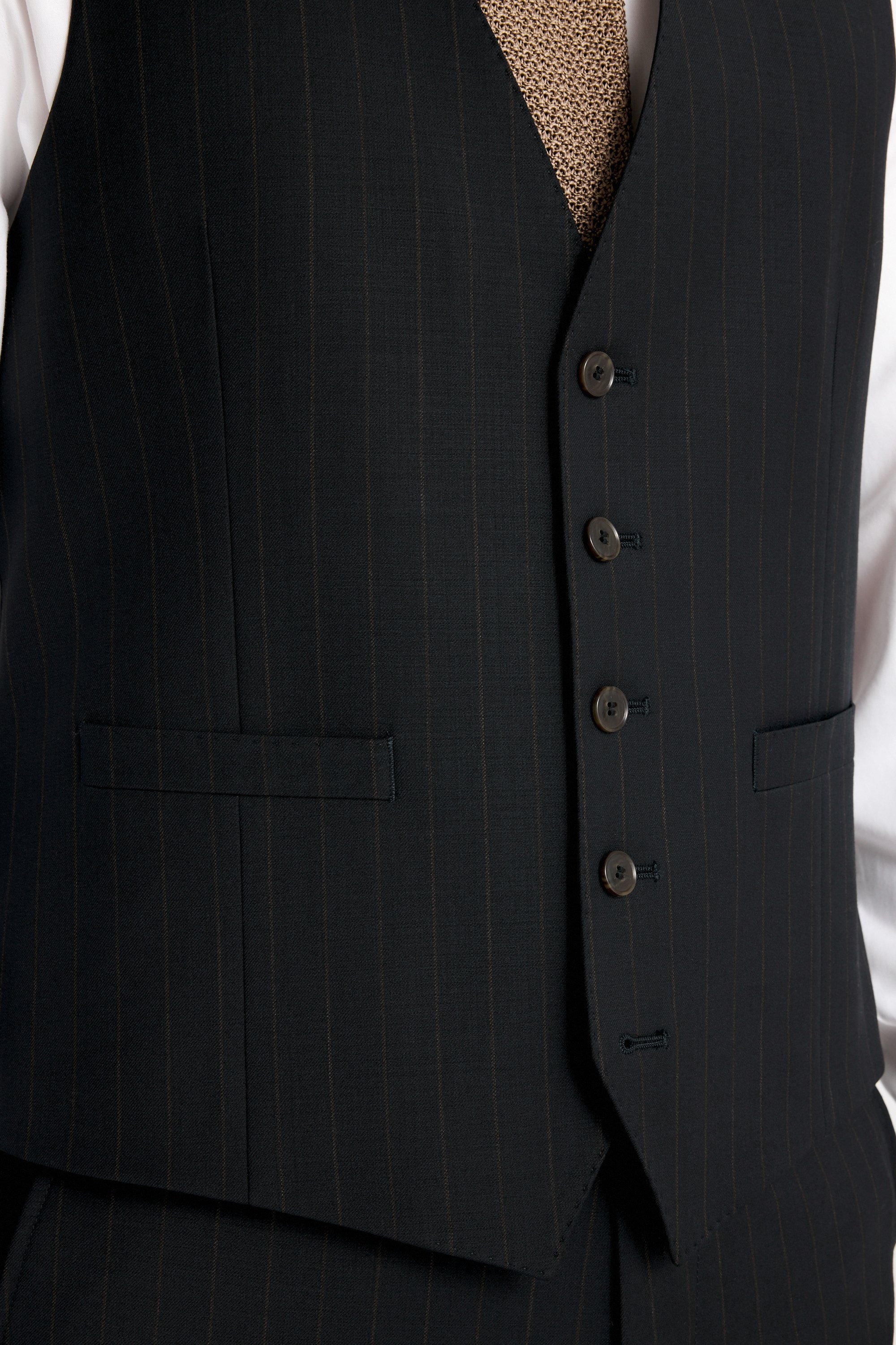 Tailored Fit Navy Brown Stripe Performance Waistcoat