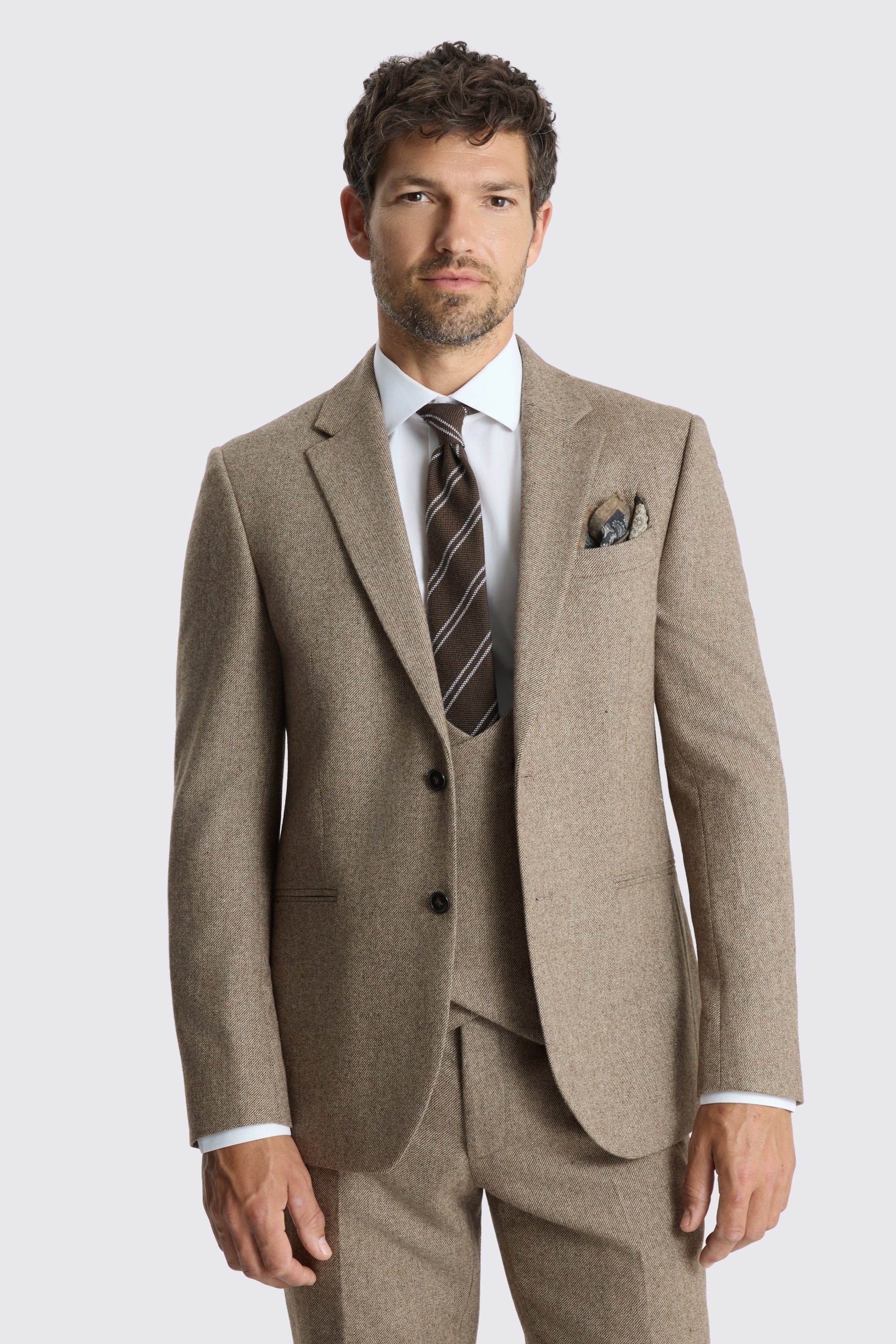 Slim Fit Brown Twill Tweed Suit