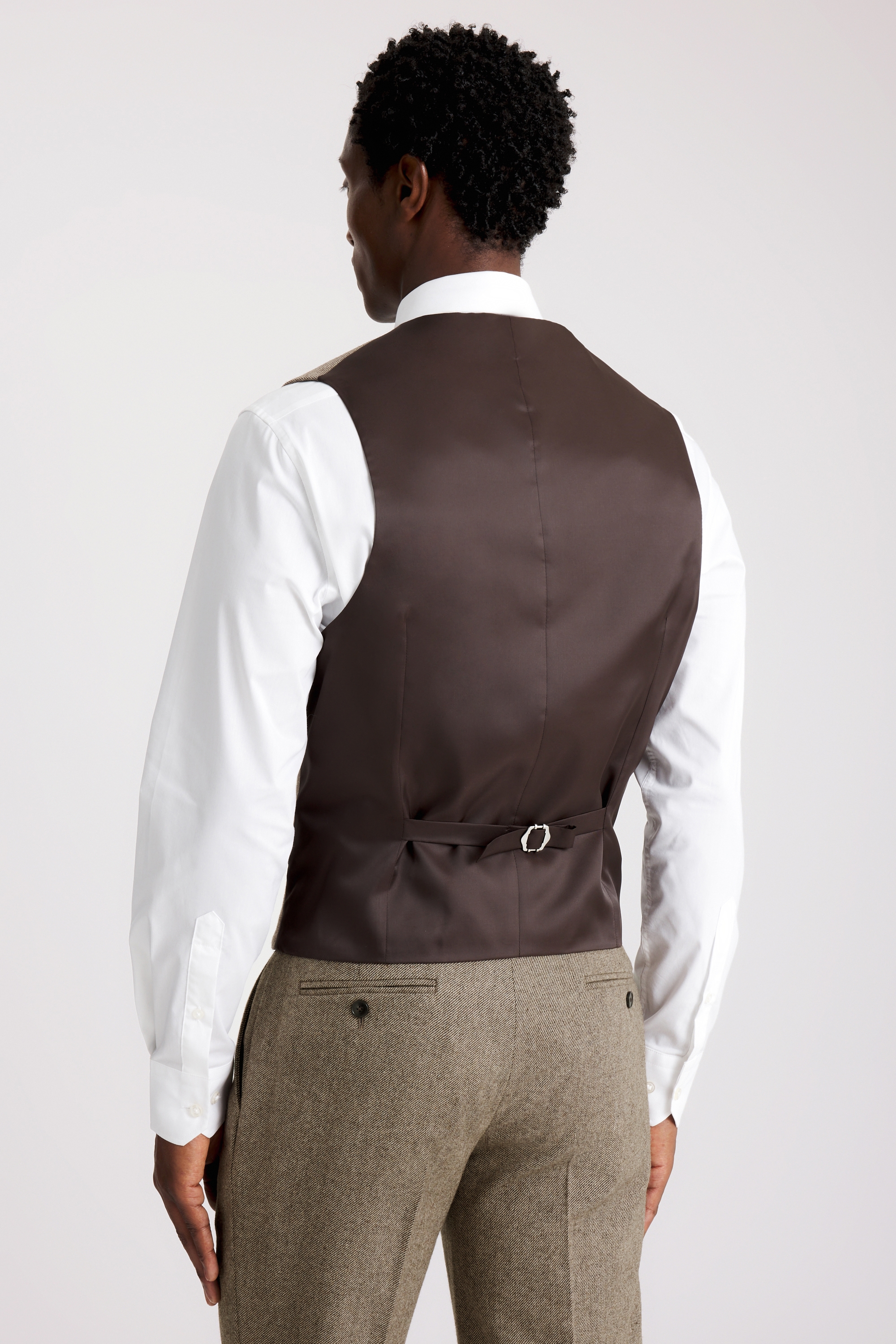 Slim Fit Brown Twill Tweed Waistcoat