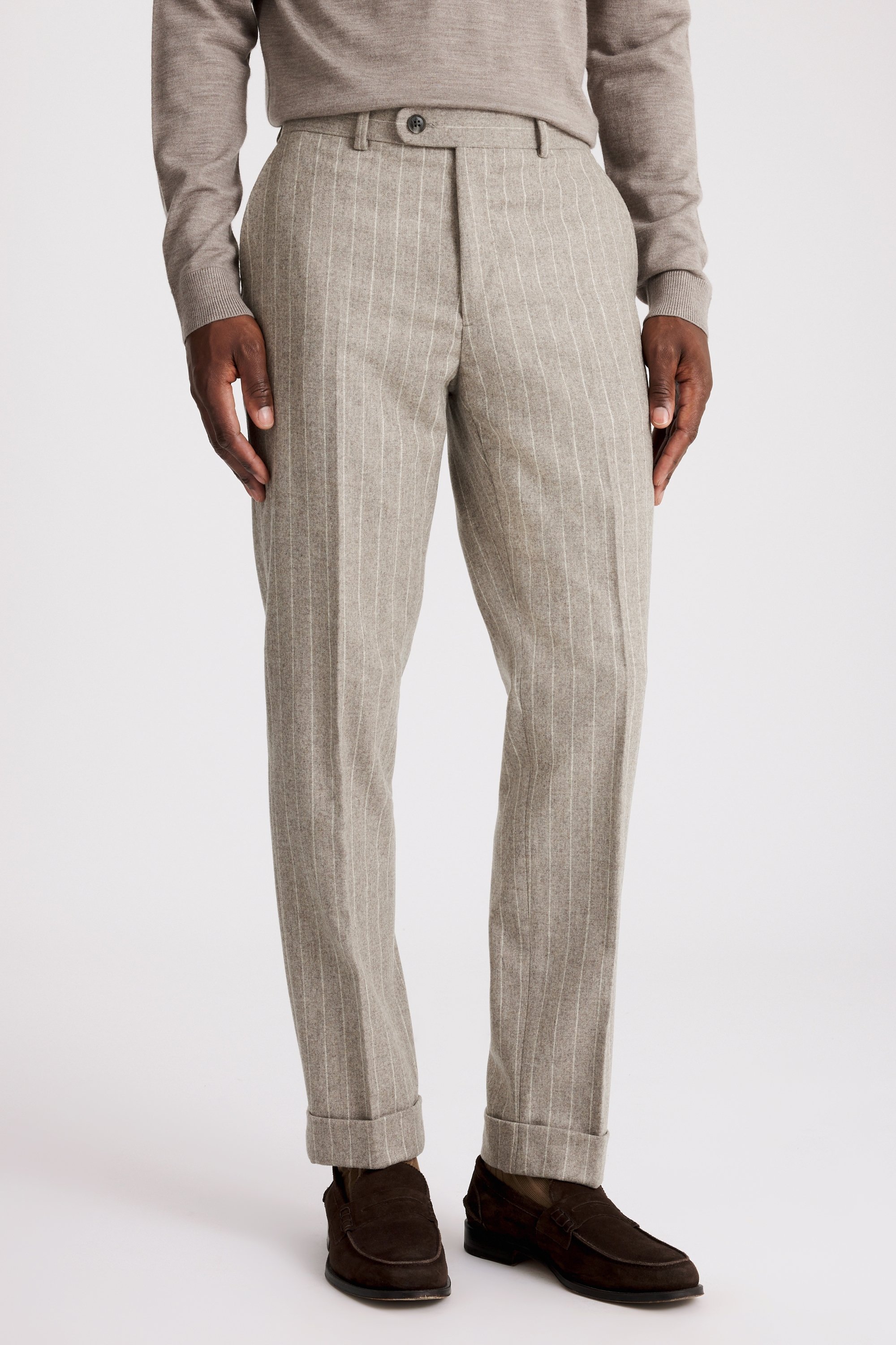 Taupe Stripe Flannel Trousers