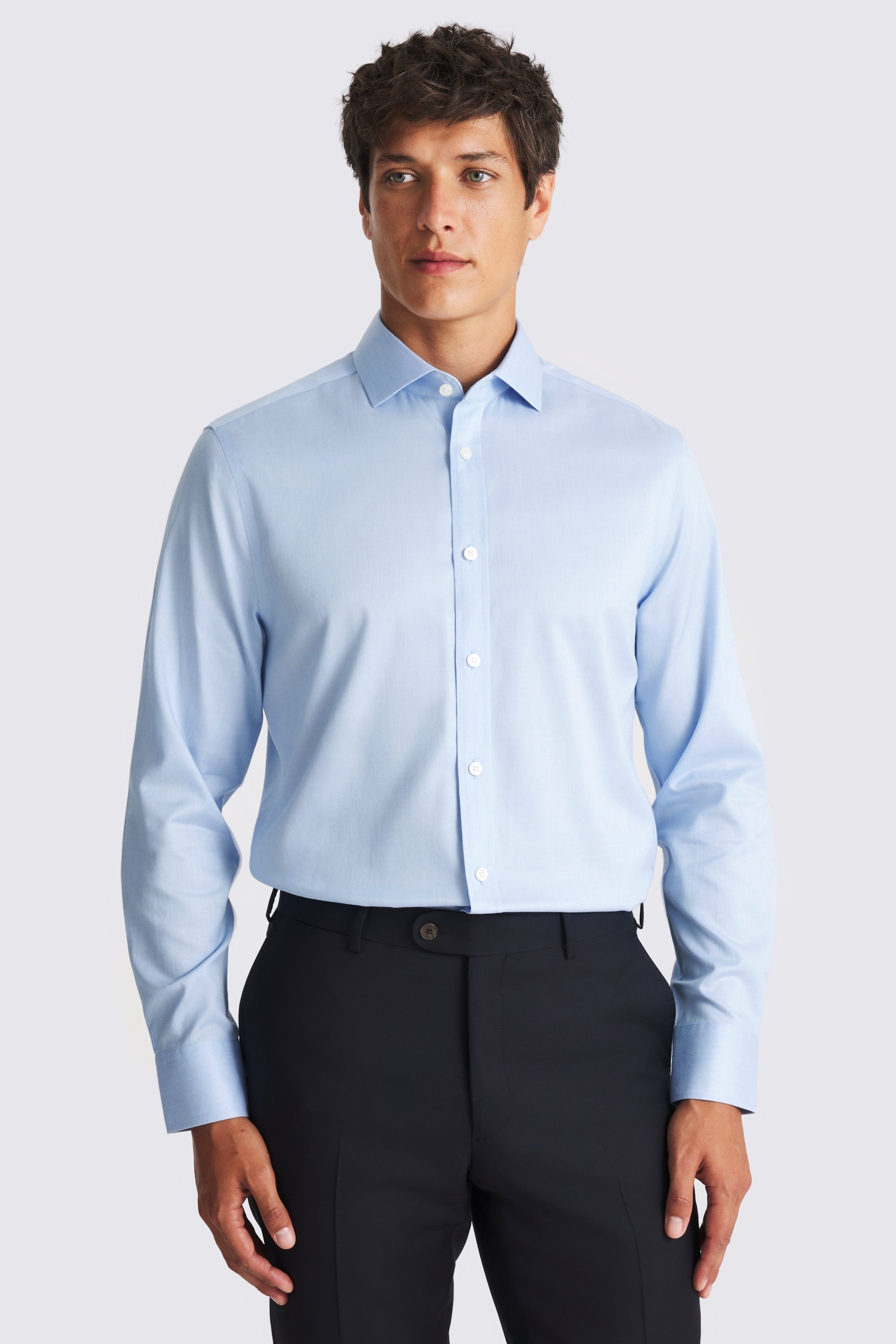 Tailored Fit Light Blue Slub Non-Iron Shirt