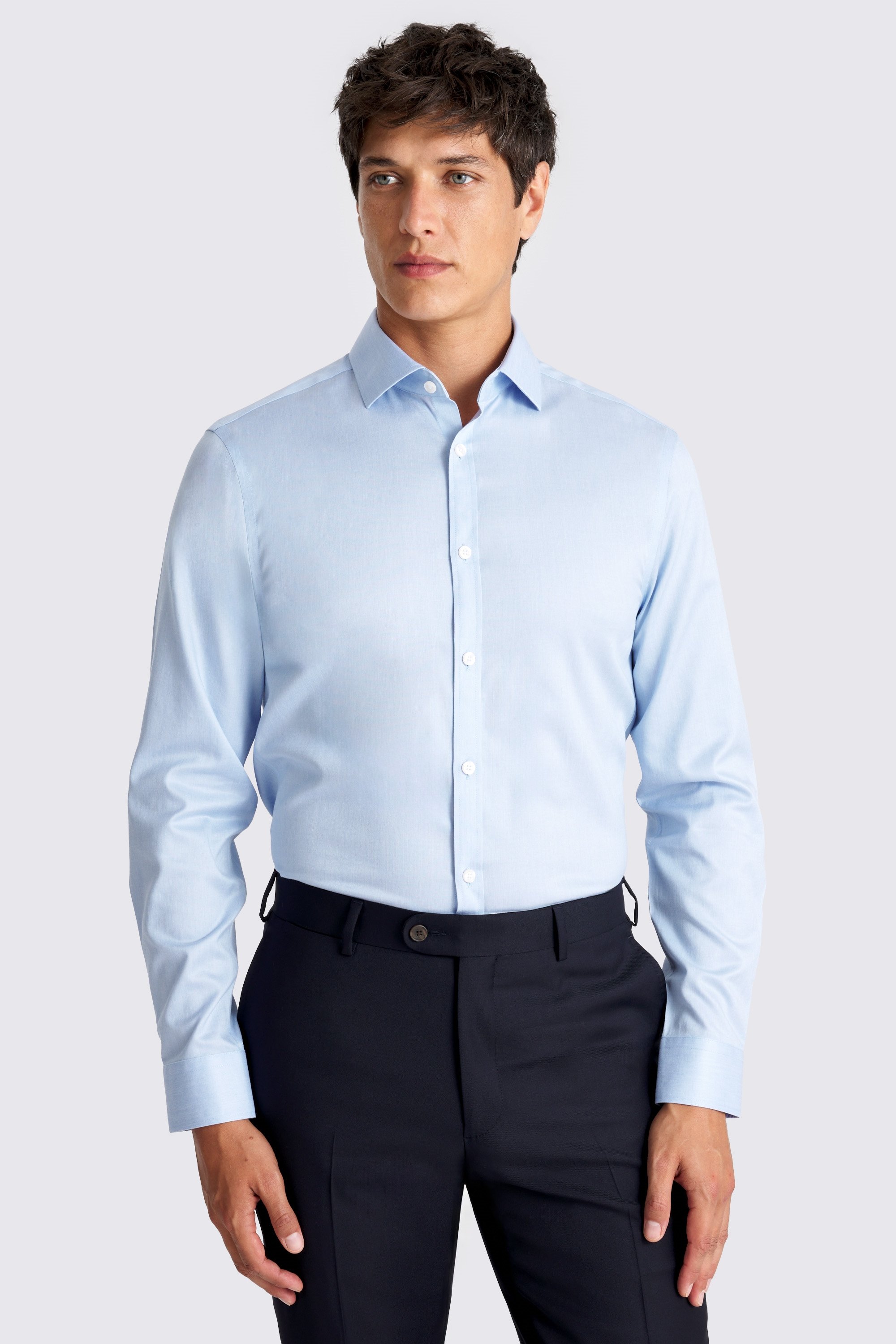 Slim Fit Light Blue Slub Non-Iron Shirt