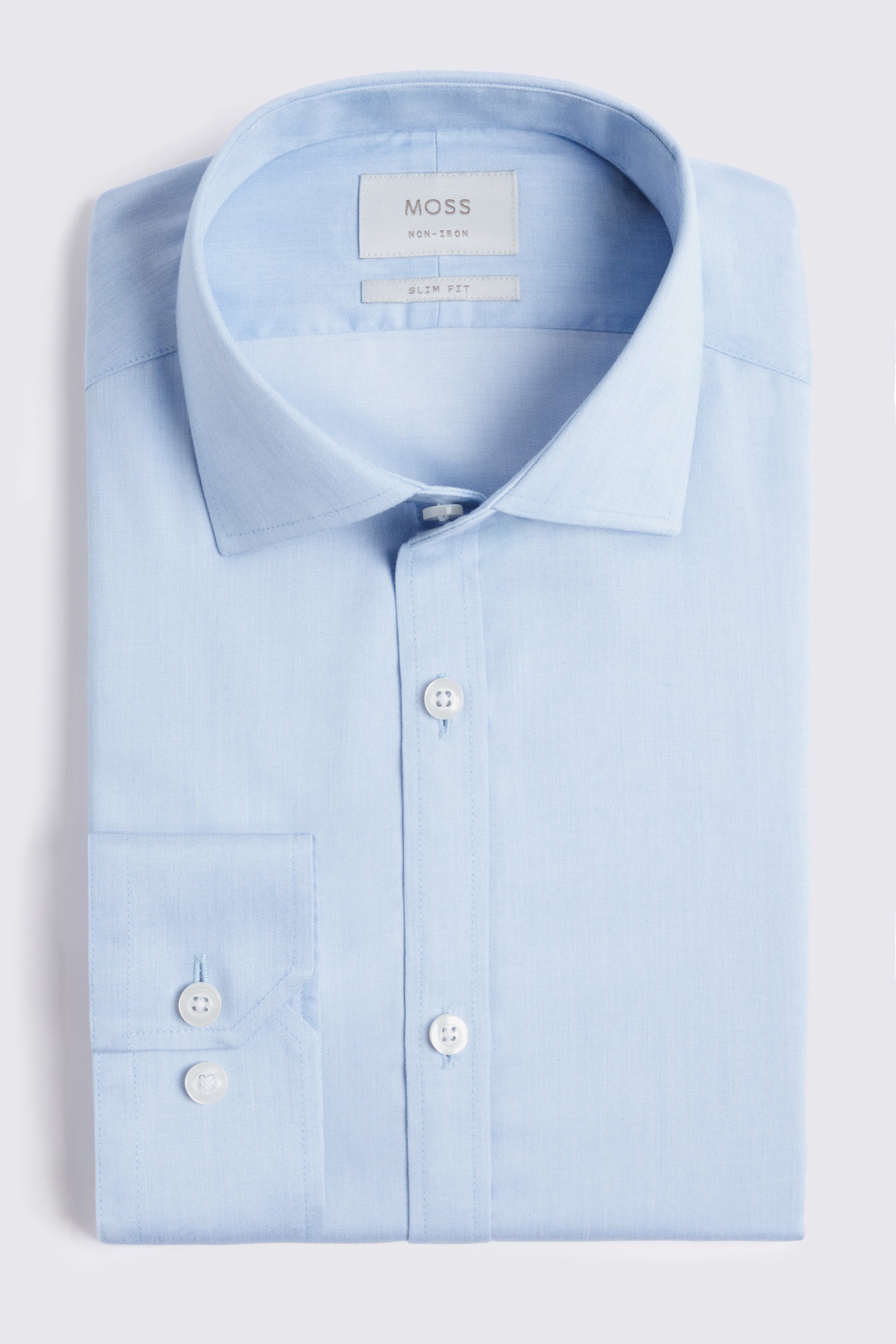 Slim Fit Light Blue Slub Non-Iron Shirt