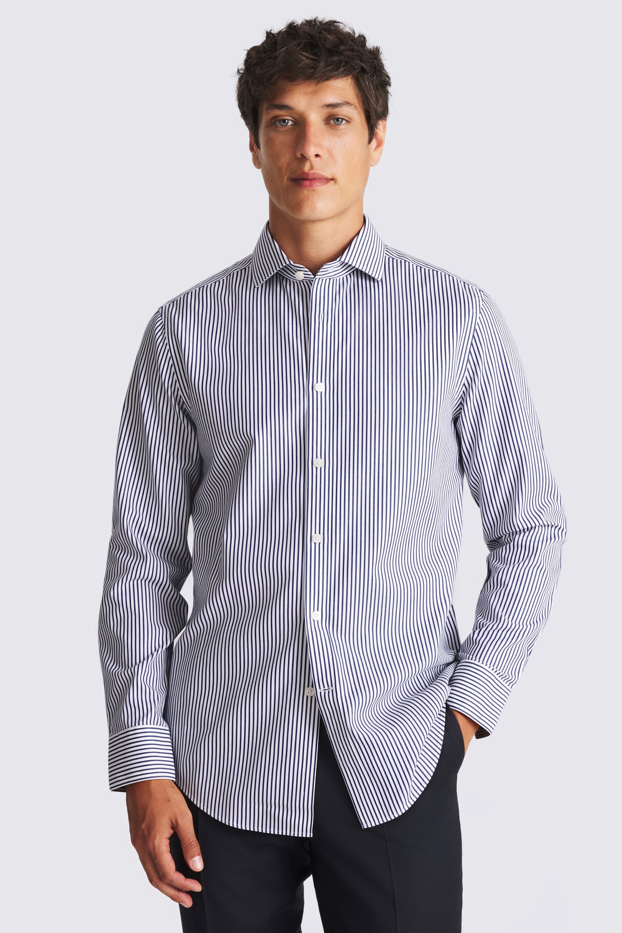 Tailored Fit Navy Stripe Non-Iron Shirt