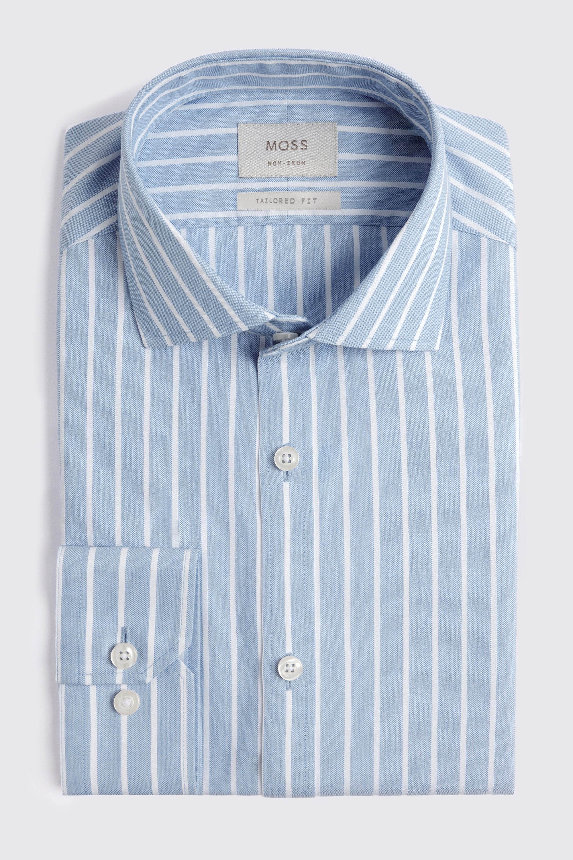 Tailored Fit Blue Wide Stripe Non-Iron Shirt