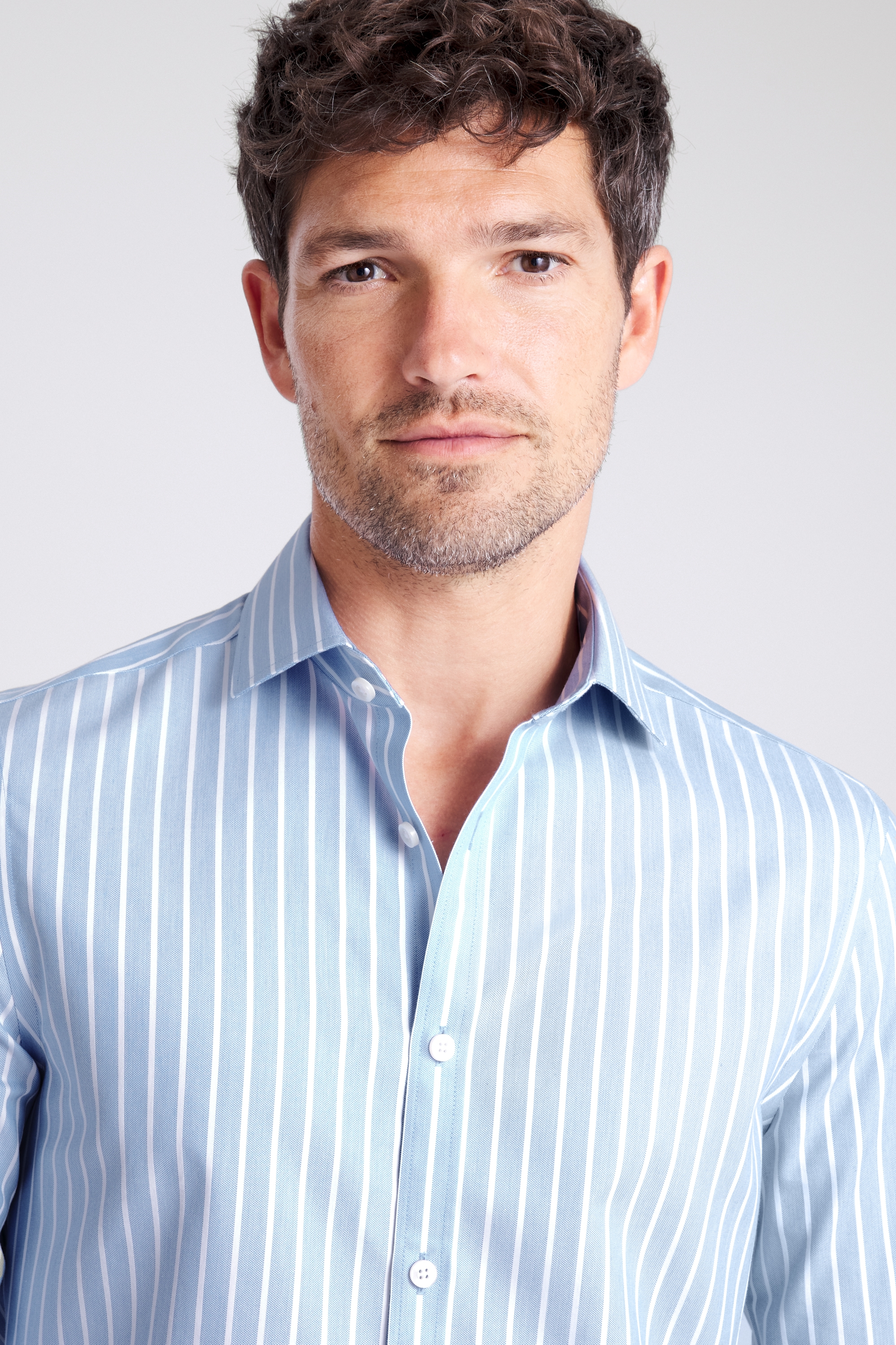 Slim Fit Blue Wide Stripe Non-Iron Shirt