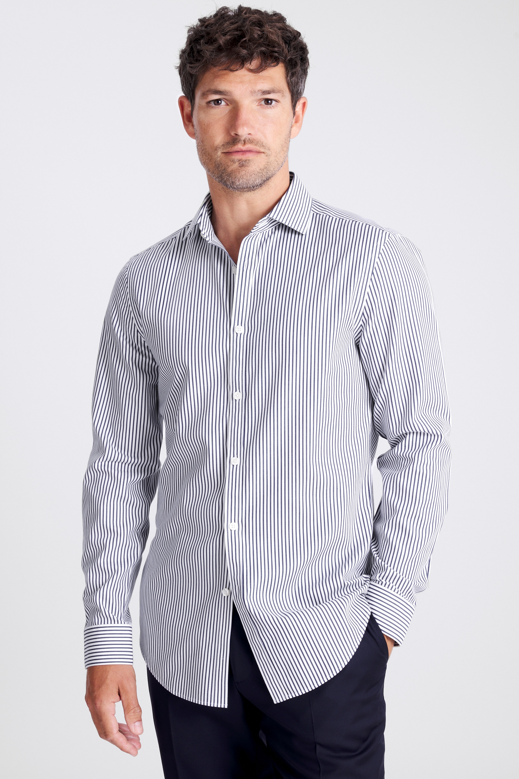 Slim Fit Navy Stripe Non-Iron Shirt