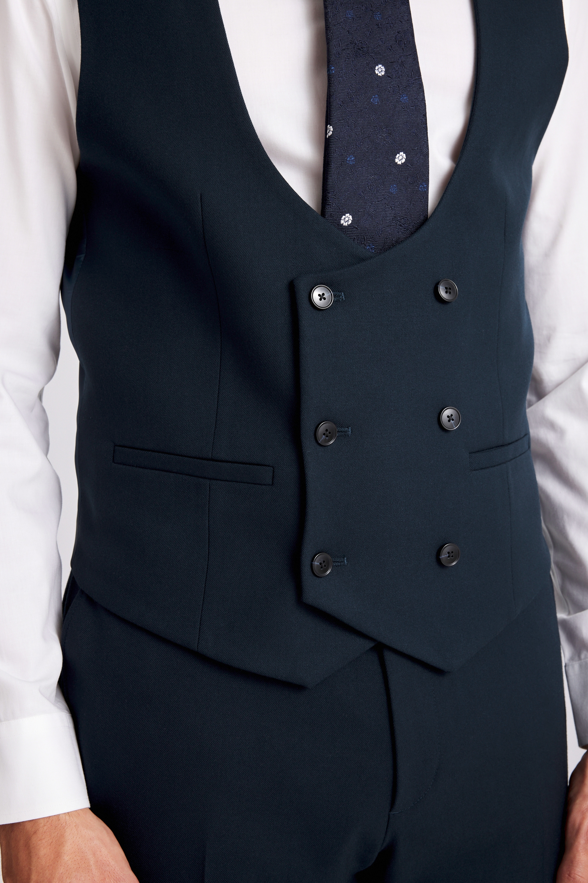 Slim Fit Dark Teal Flannel Waistcoat