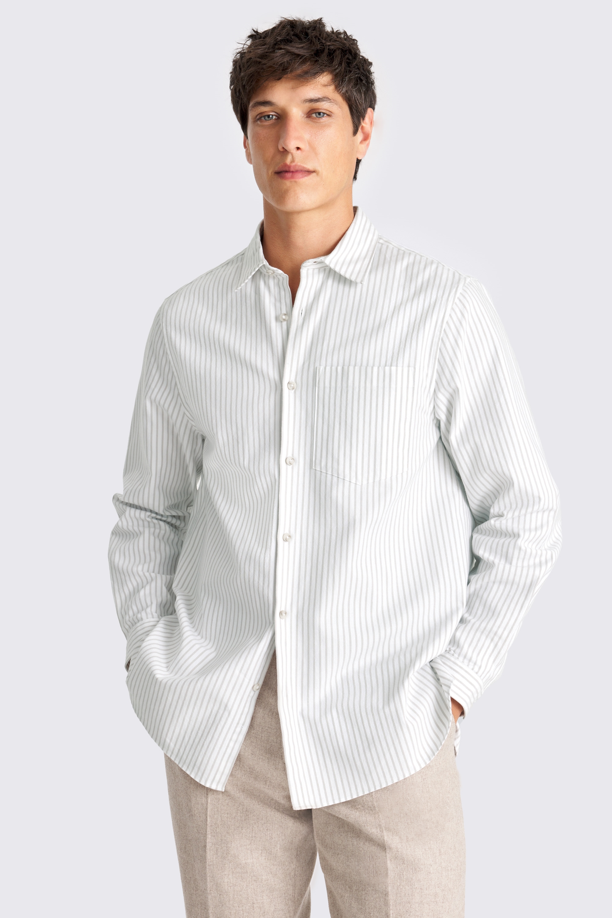 Relaxed Taupe Wide Stripe Oxford Shirt