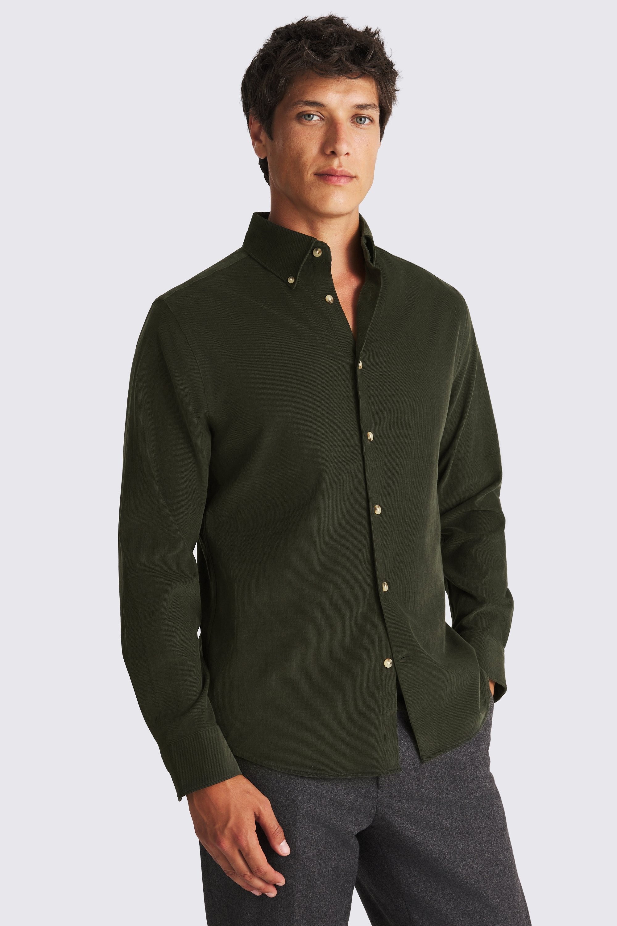Button Down Khaki Needle Cord Shirt