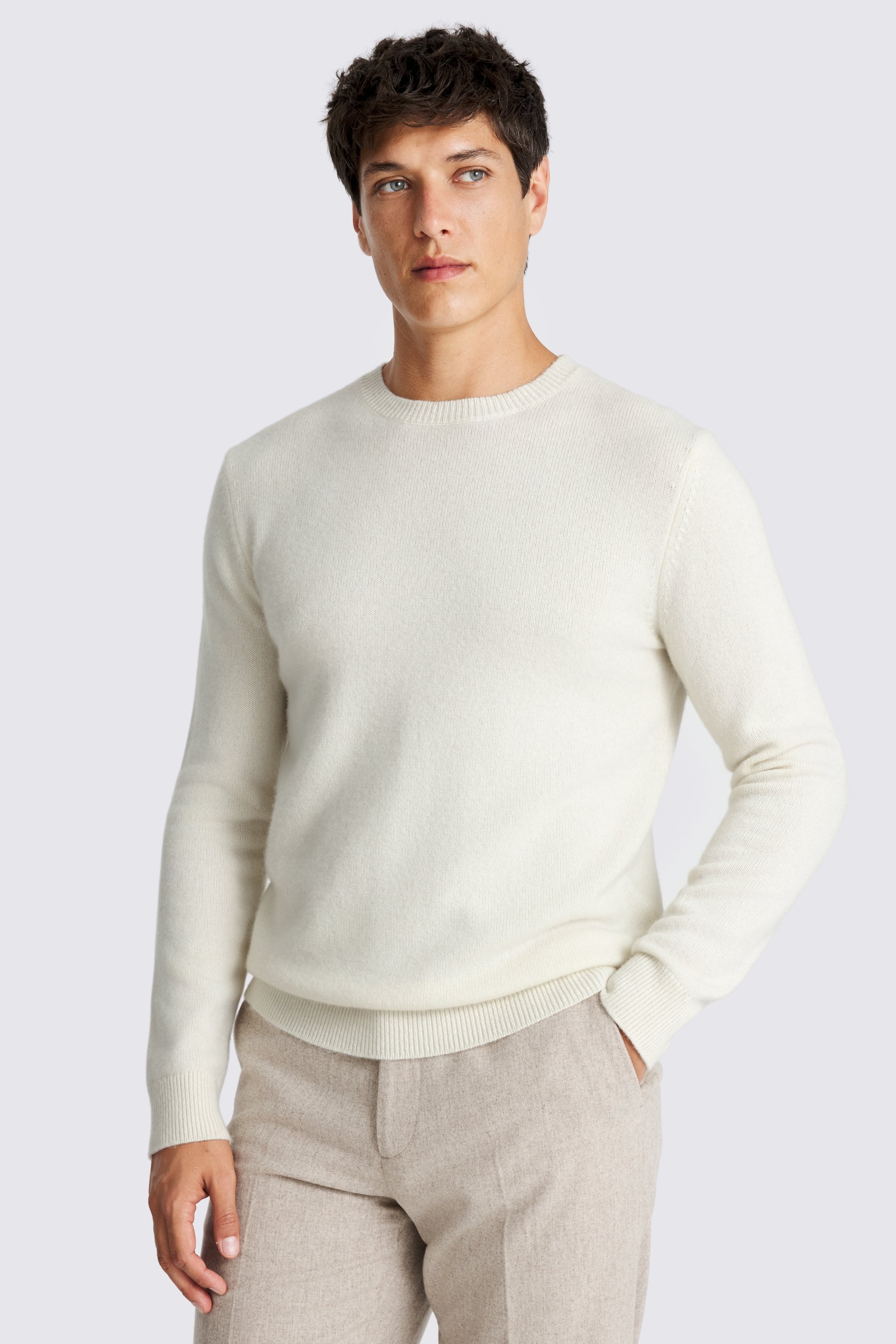 Ecru Cashmere Crew Neck Jumper