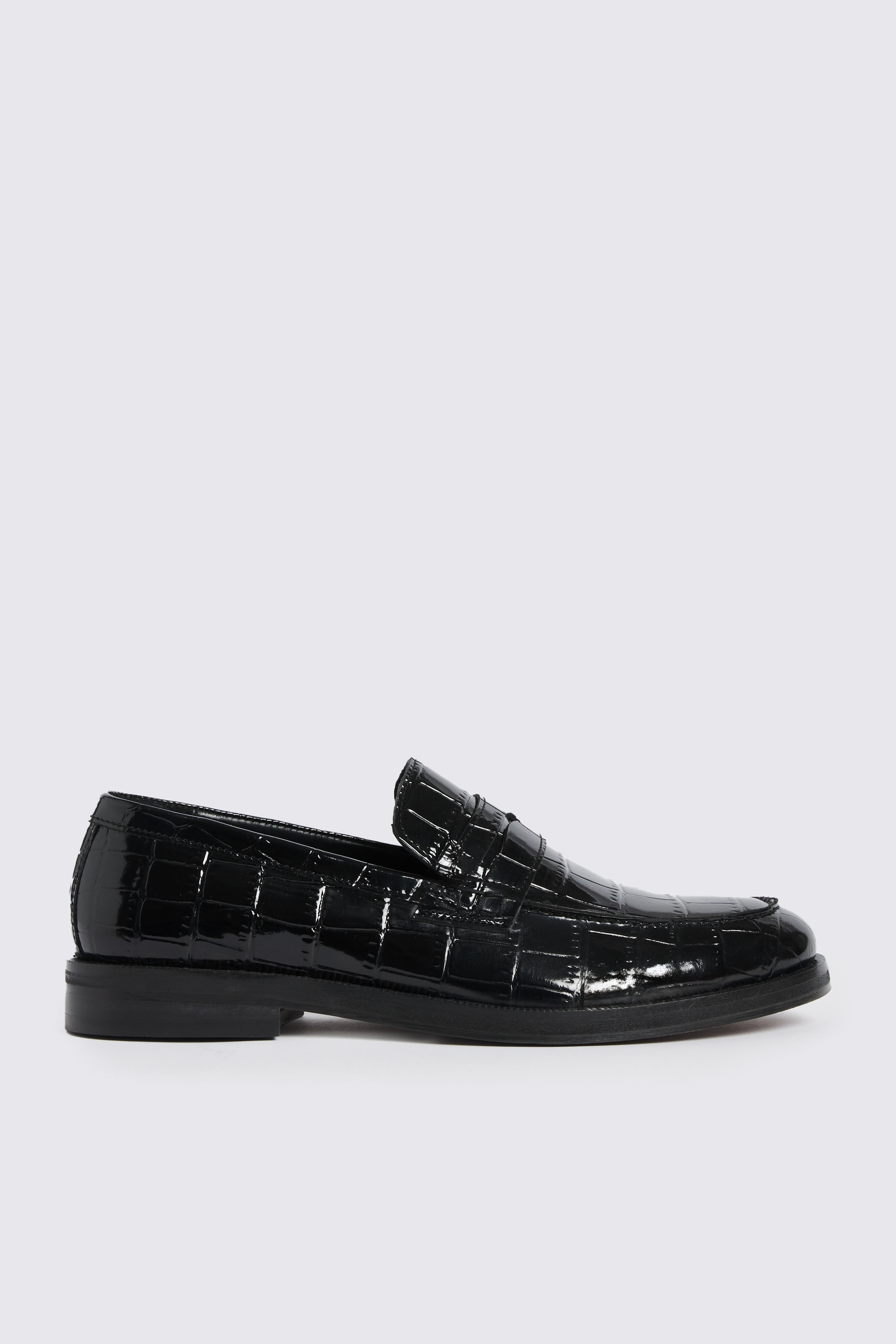 Black Croc Print Loafers