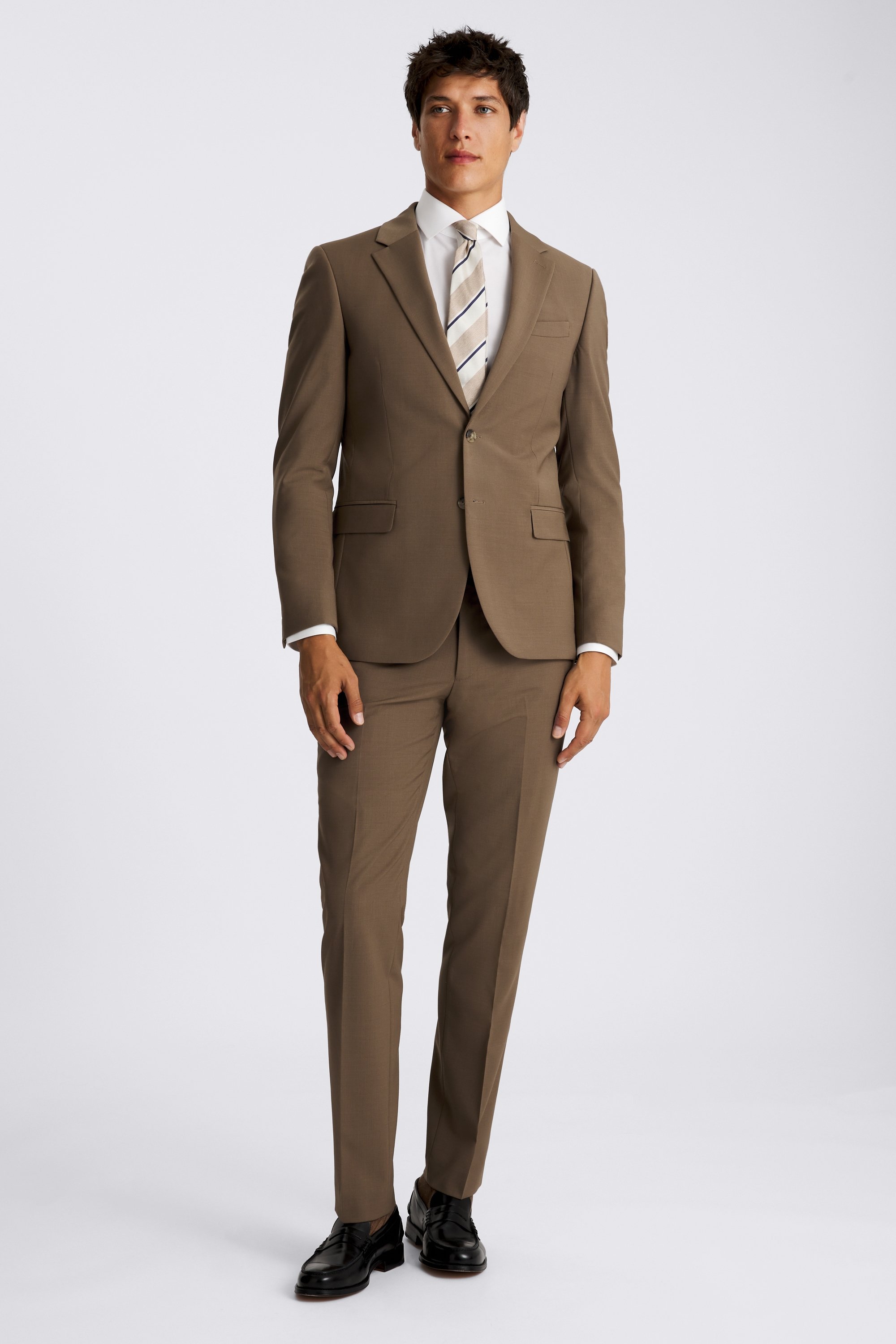 DKNY Slim Fit Dark Camel Suit