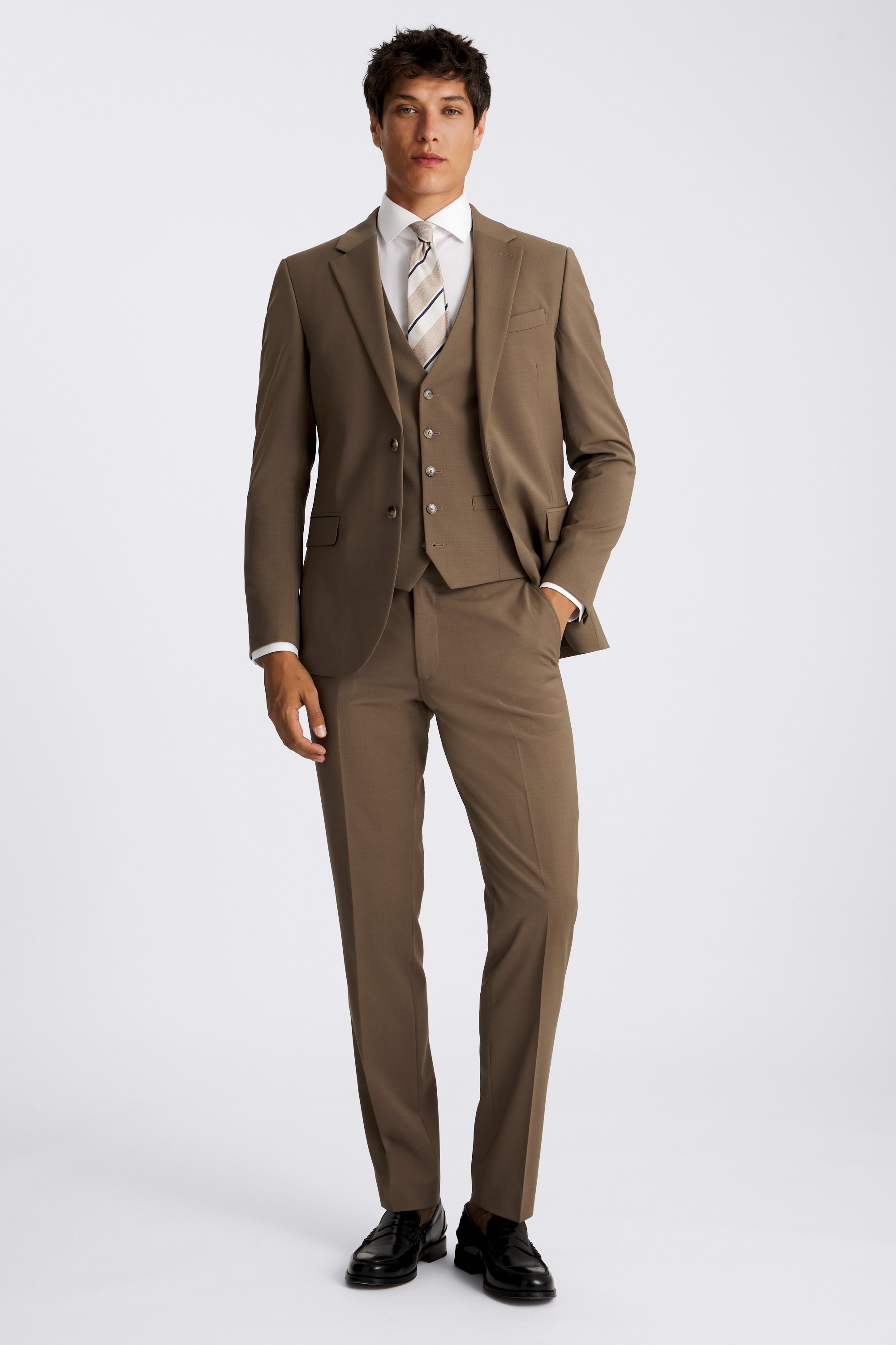DKNY Slim Fit Dark Camel Suit