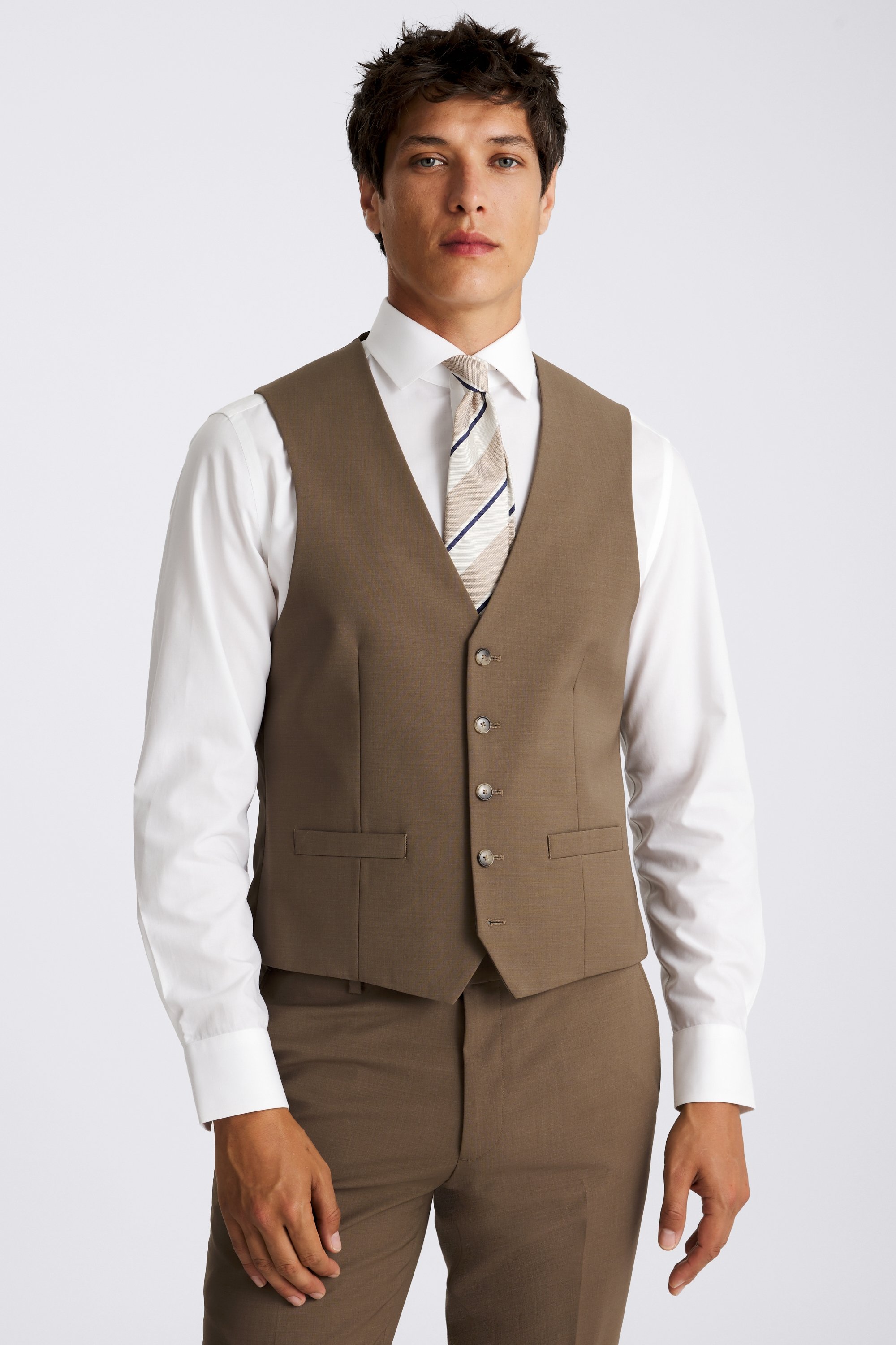 DKNY Slim Fit Dark Camel Suit