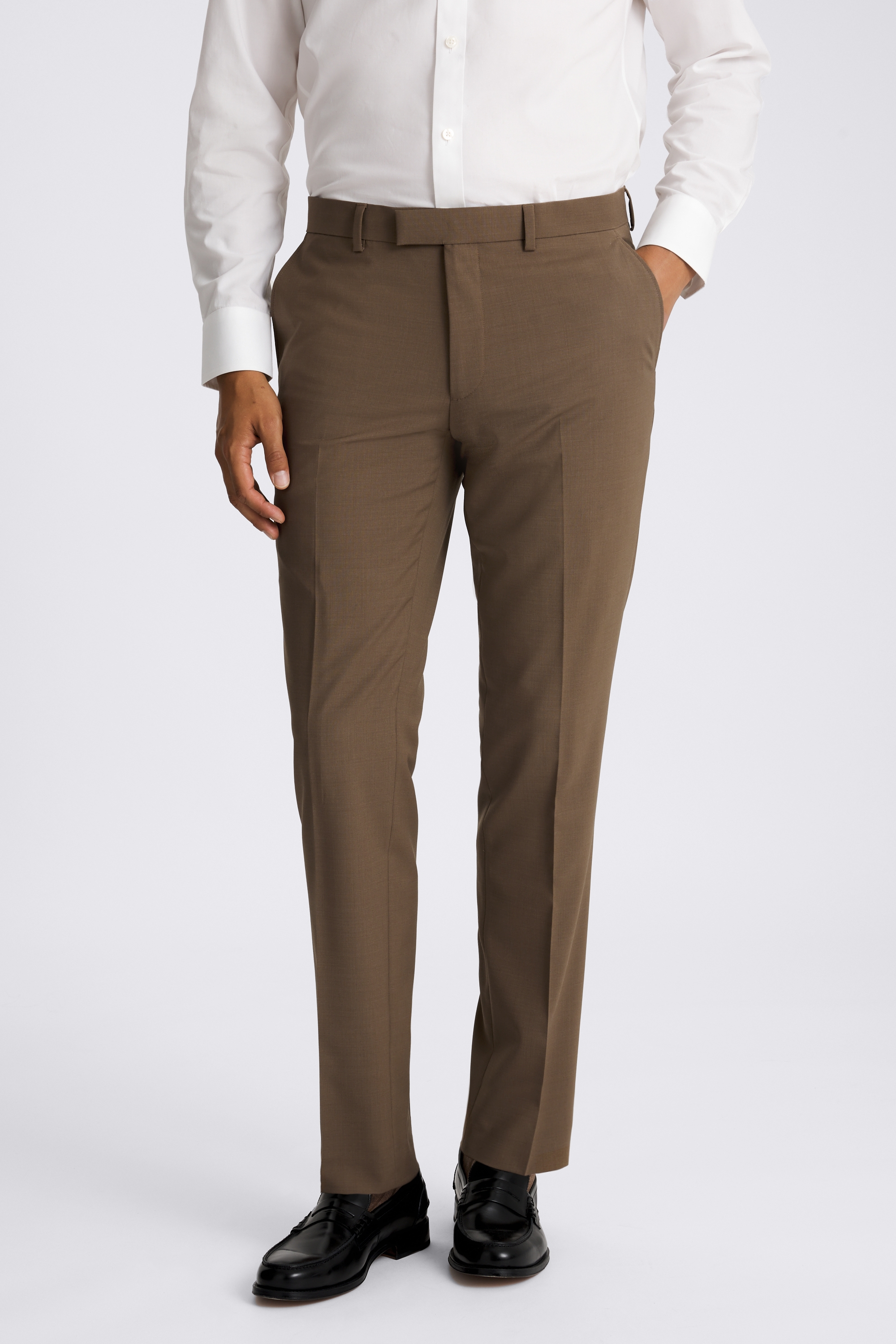 DKNY Slim Fit Dark Camel Trousers