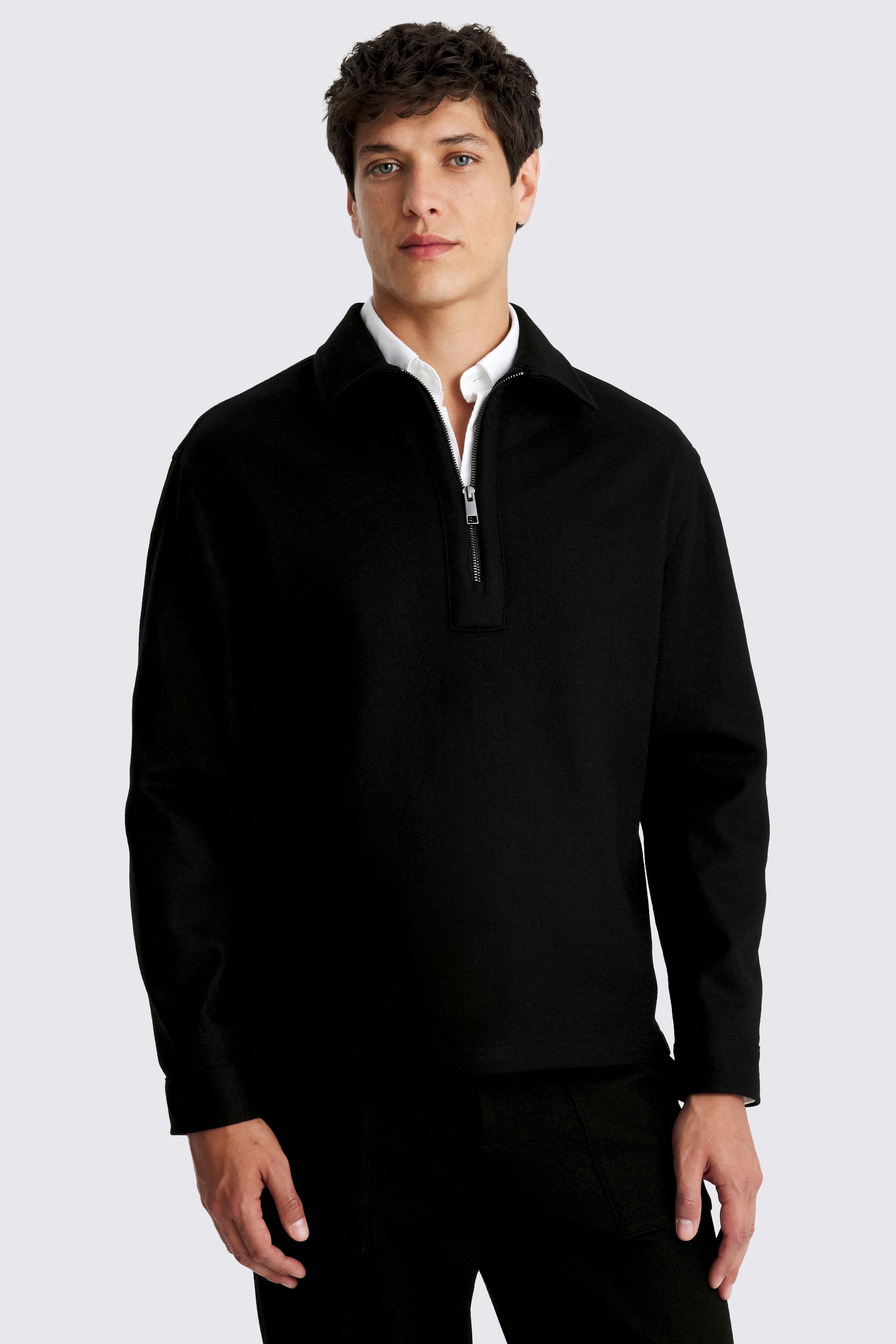 Black Zip Popover Knit Overshirt