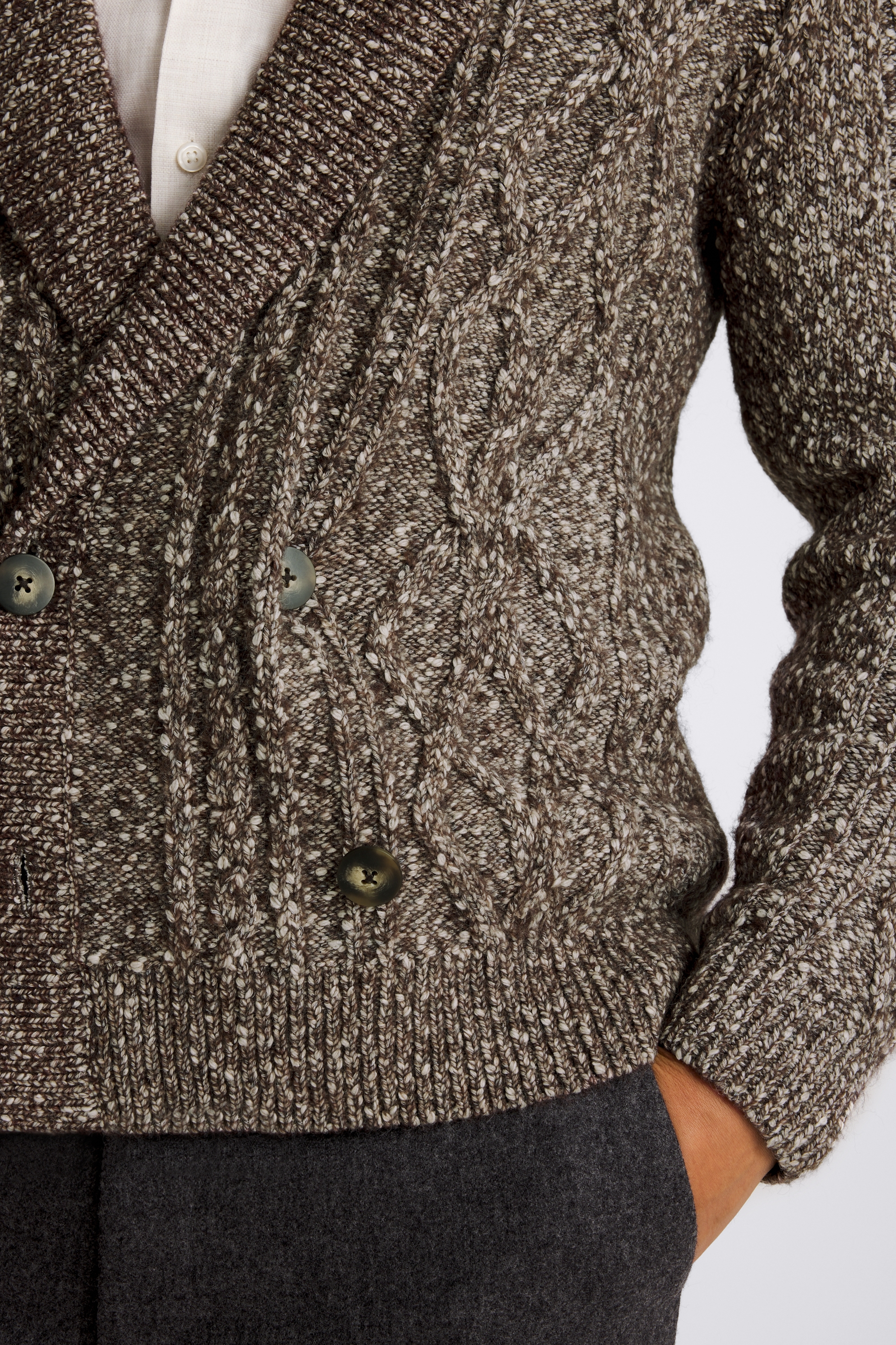 Brown Textured Shawl Collar Cardigan
