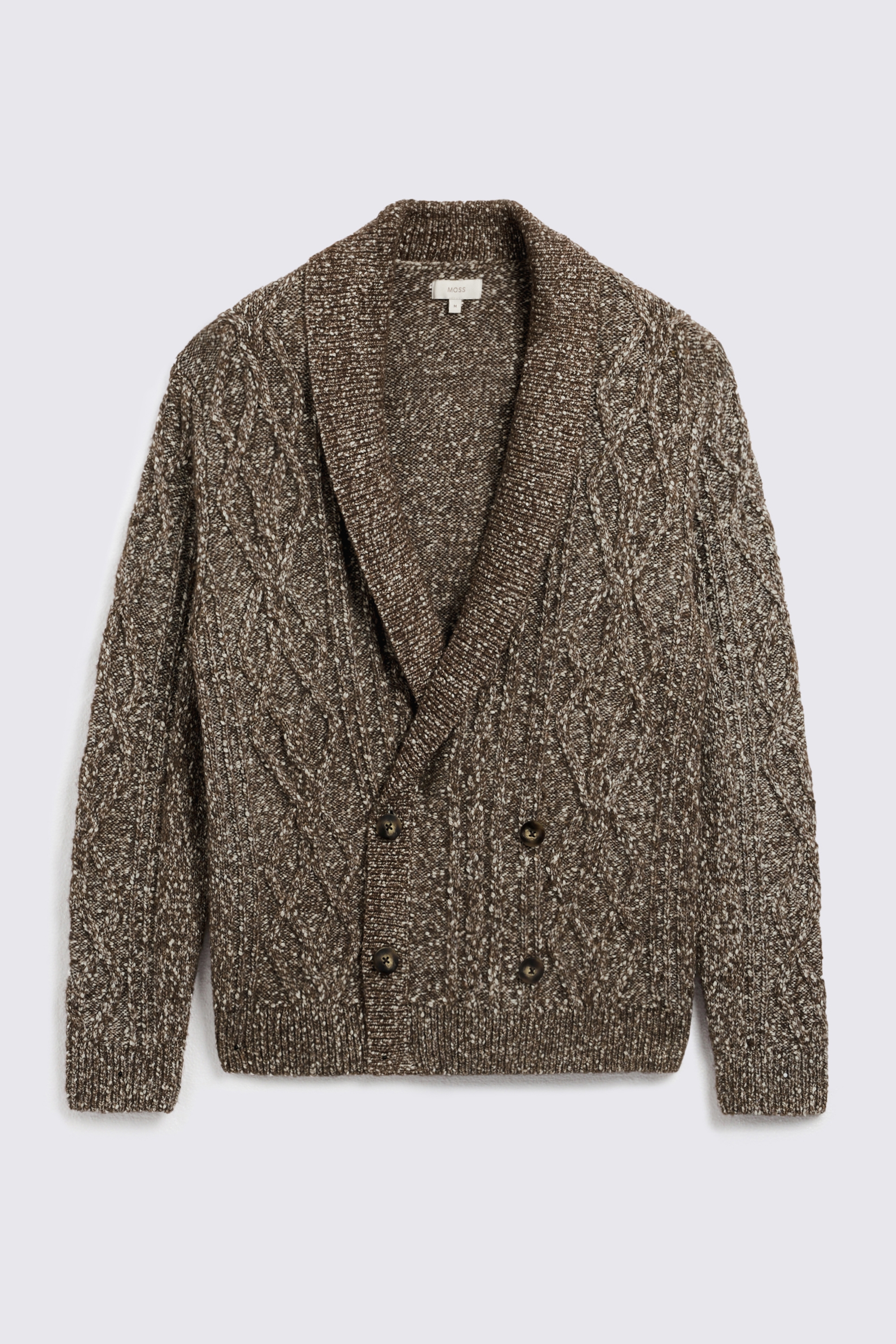 Brown Textured Shawl Collar Cardigan