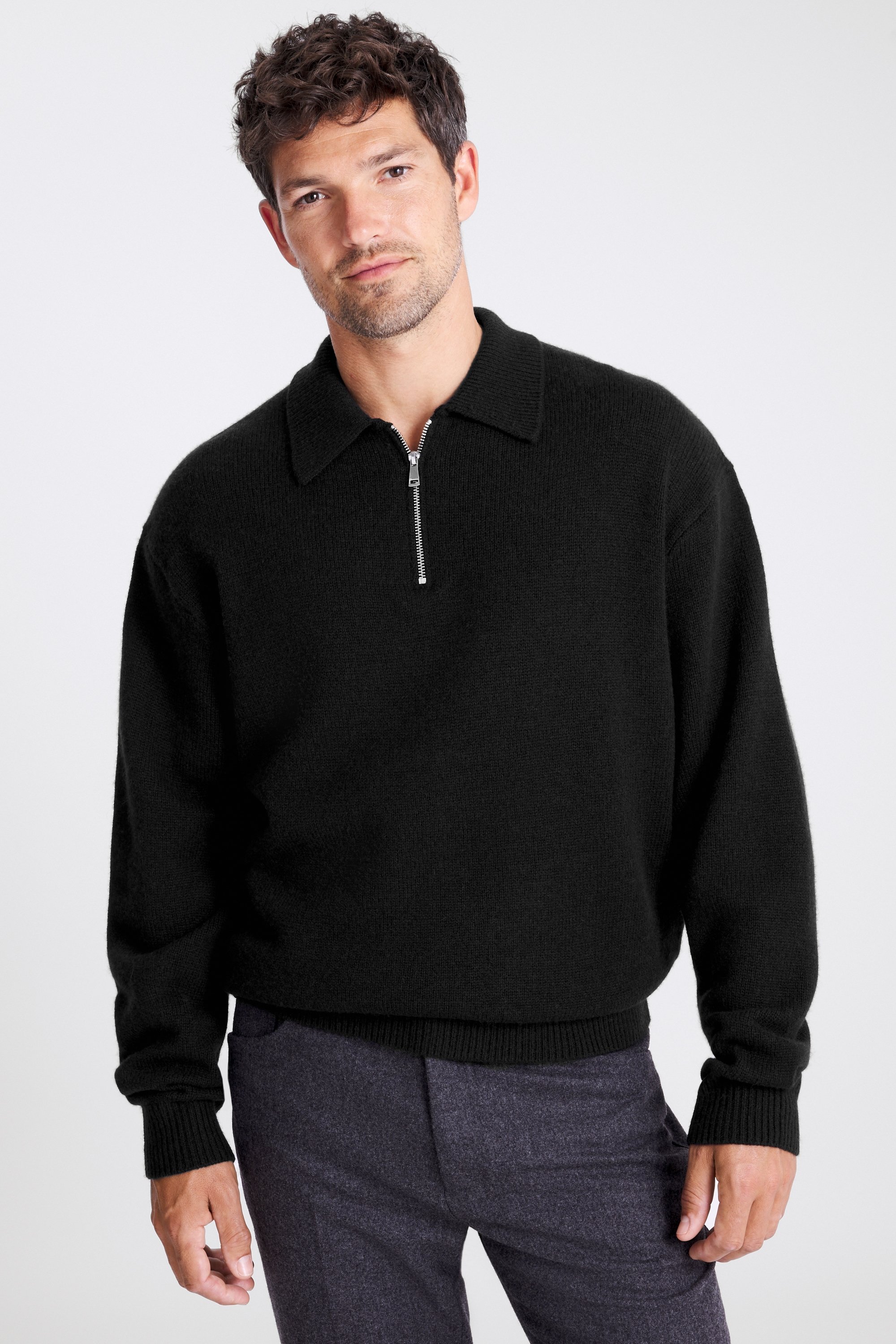 Black Relaxed Zip Polo