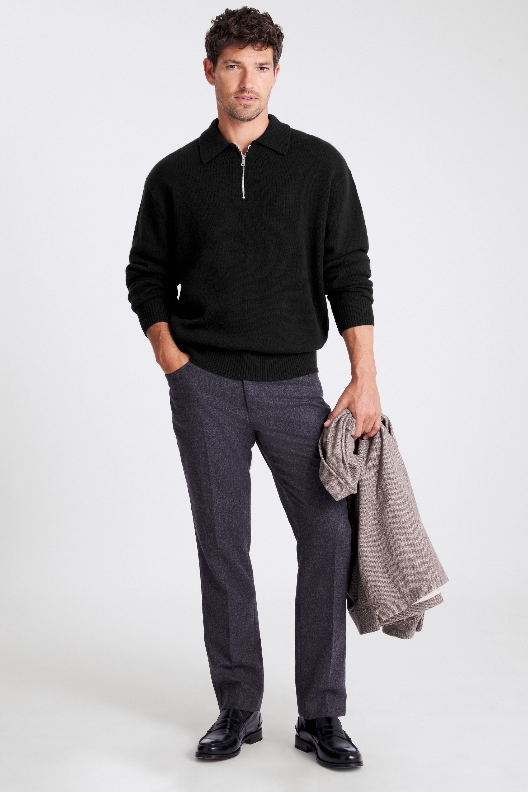 Black Relaxed Zip Polo