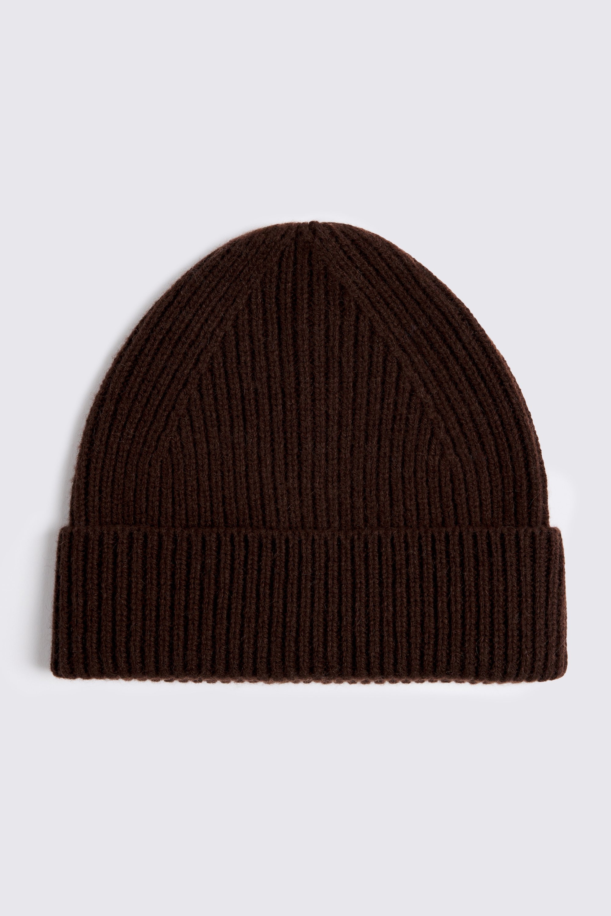 Brown Cashmere Blend Ribbed Beanie