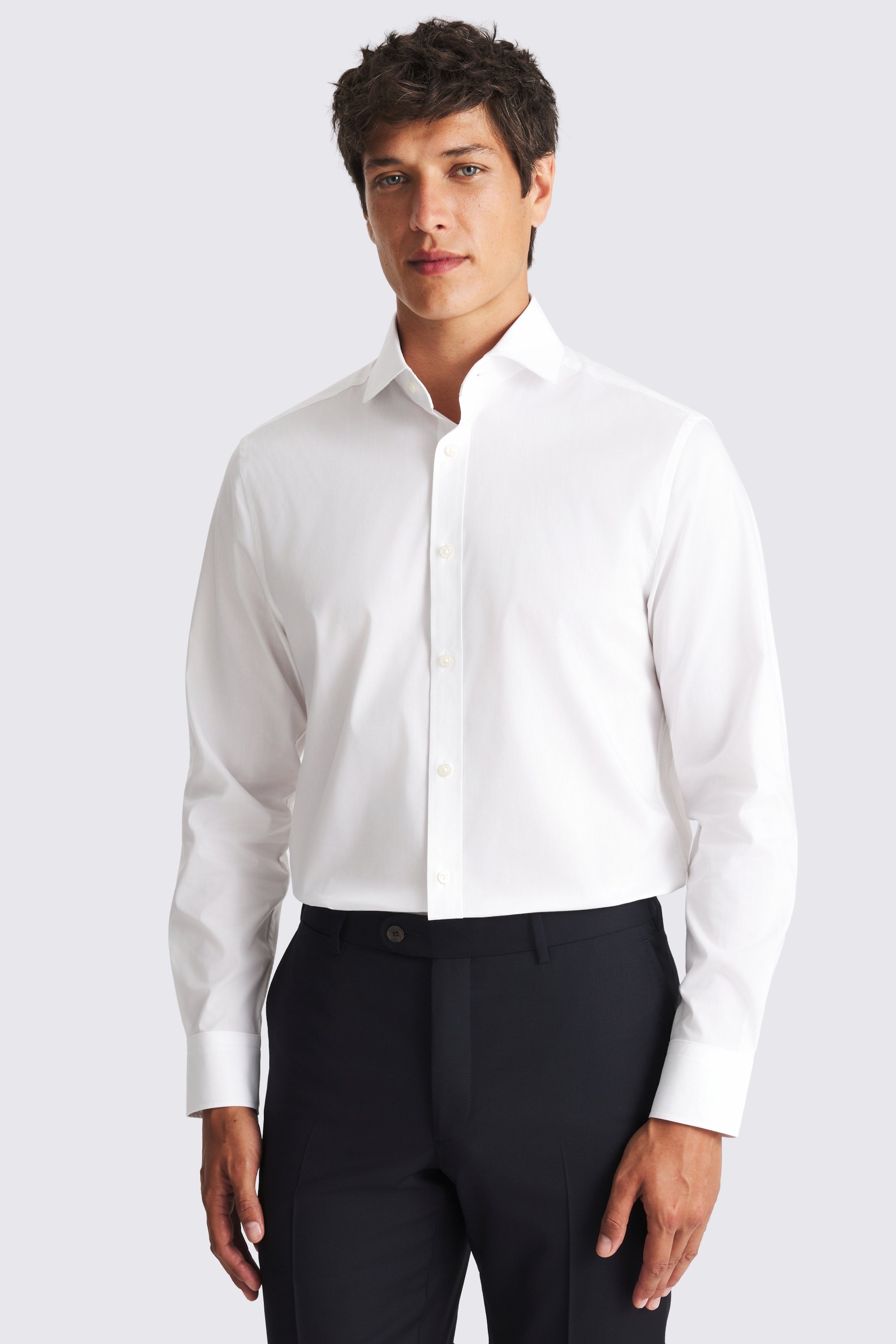 Tailored Fit White Stretch Print Contrast Shirt