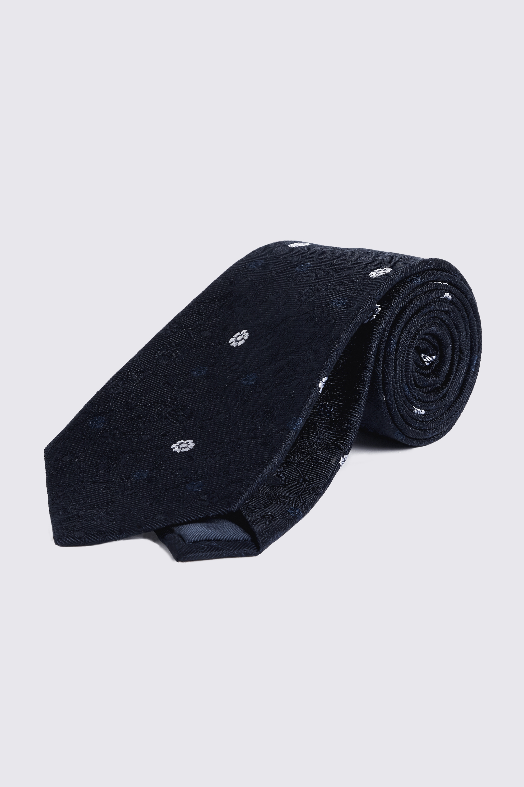 Navy Silk White Floral Tie