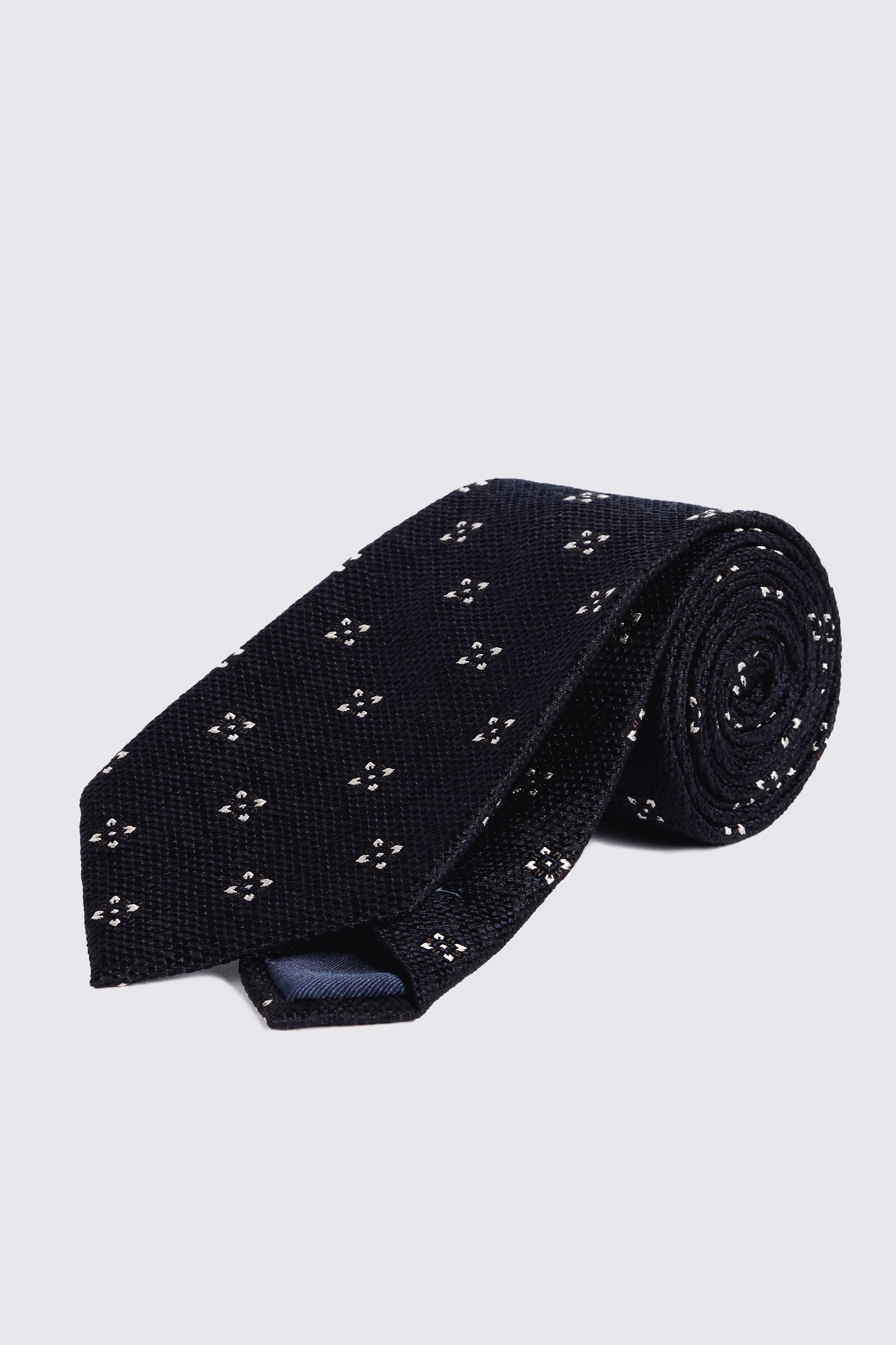 Navy Silk Texture Flower Tie