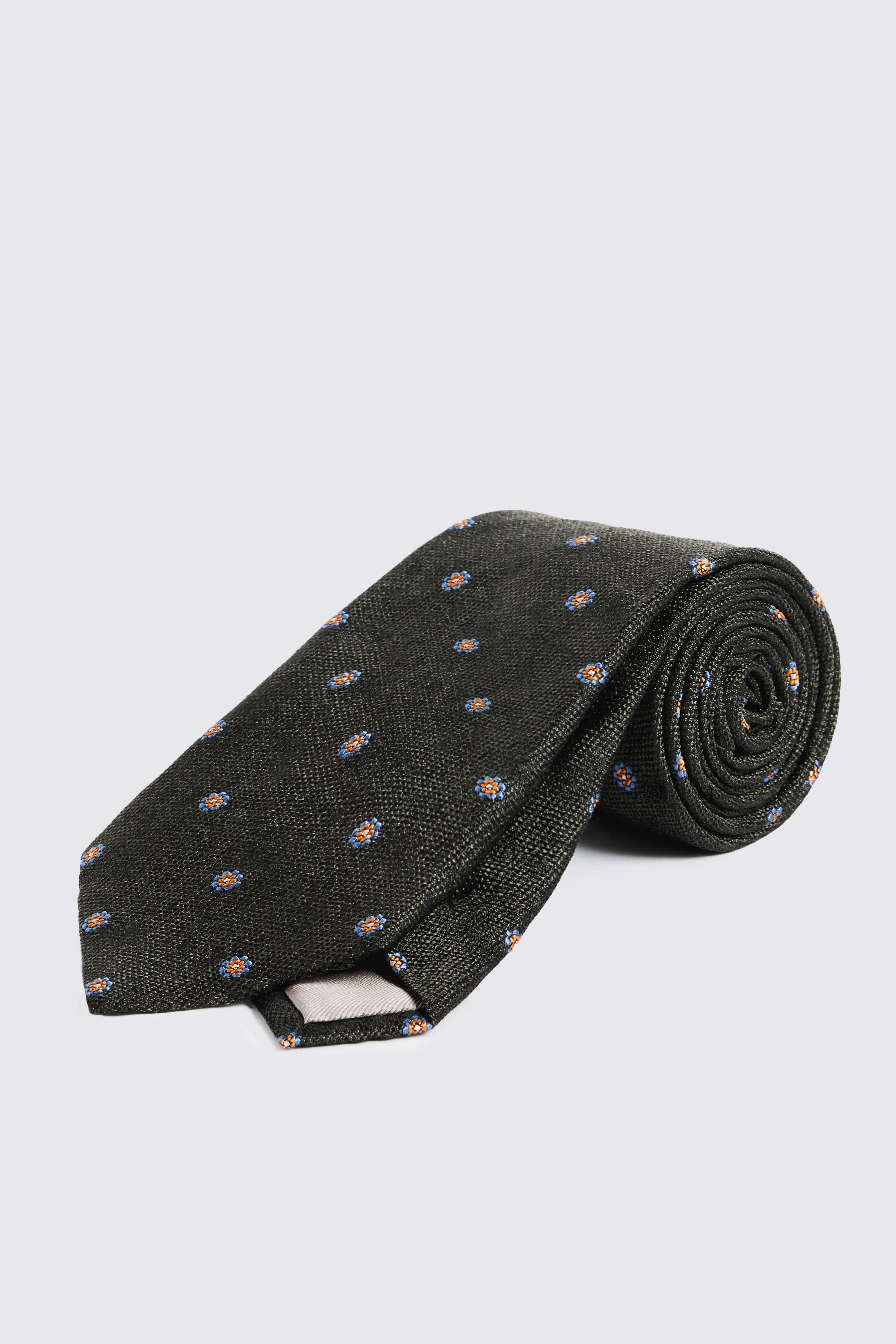 Dark Green Silk Orange Floral Tie
