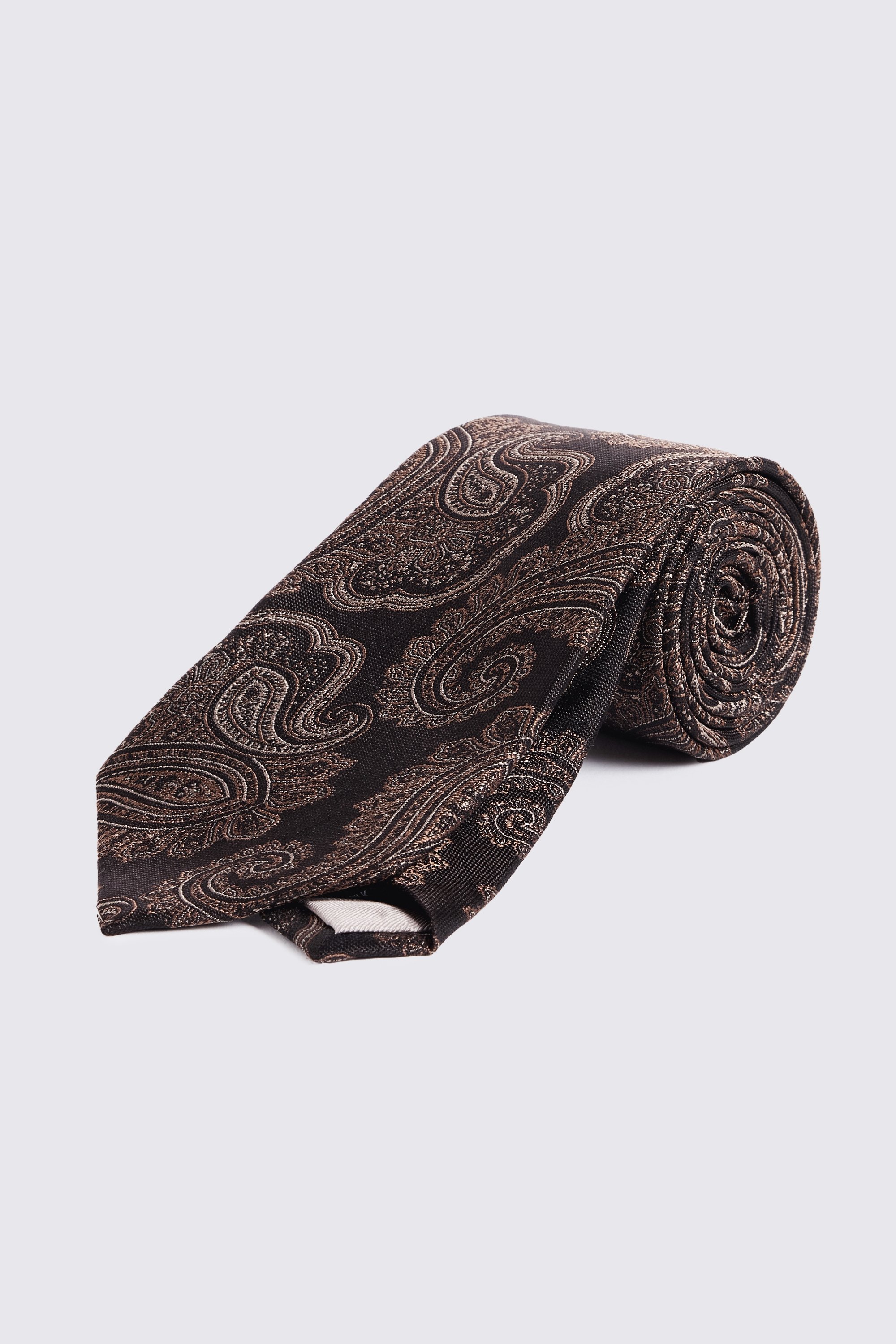 Dark Brown Silk Copper Paisley Tie