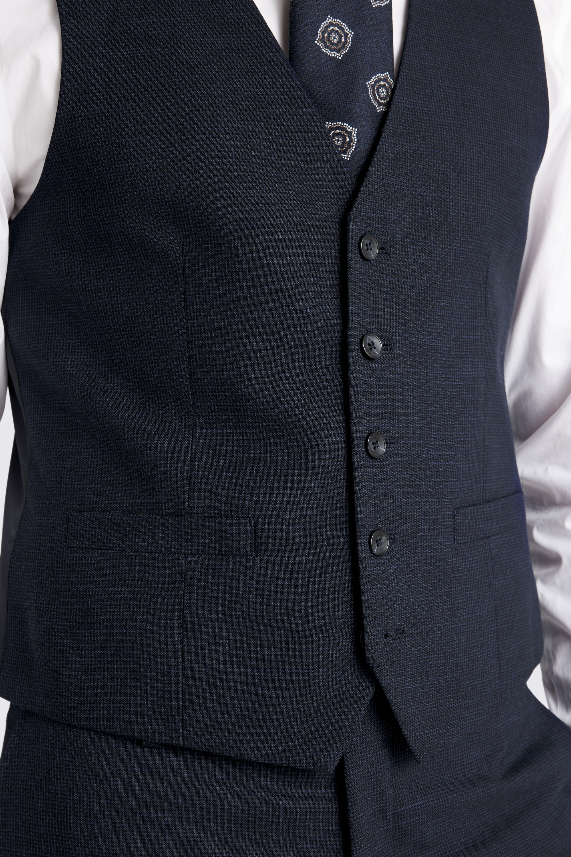 Slim Fit Navy Puppytooth Waistcoat