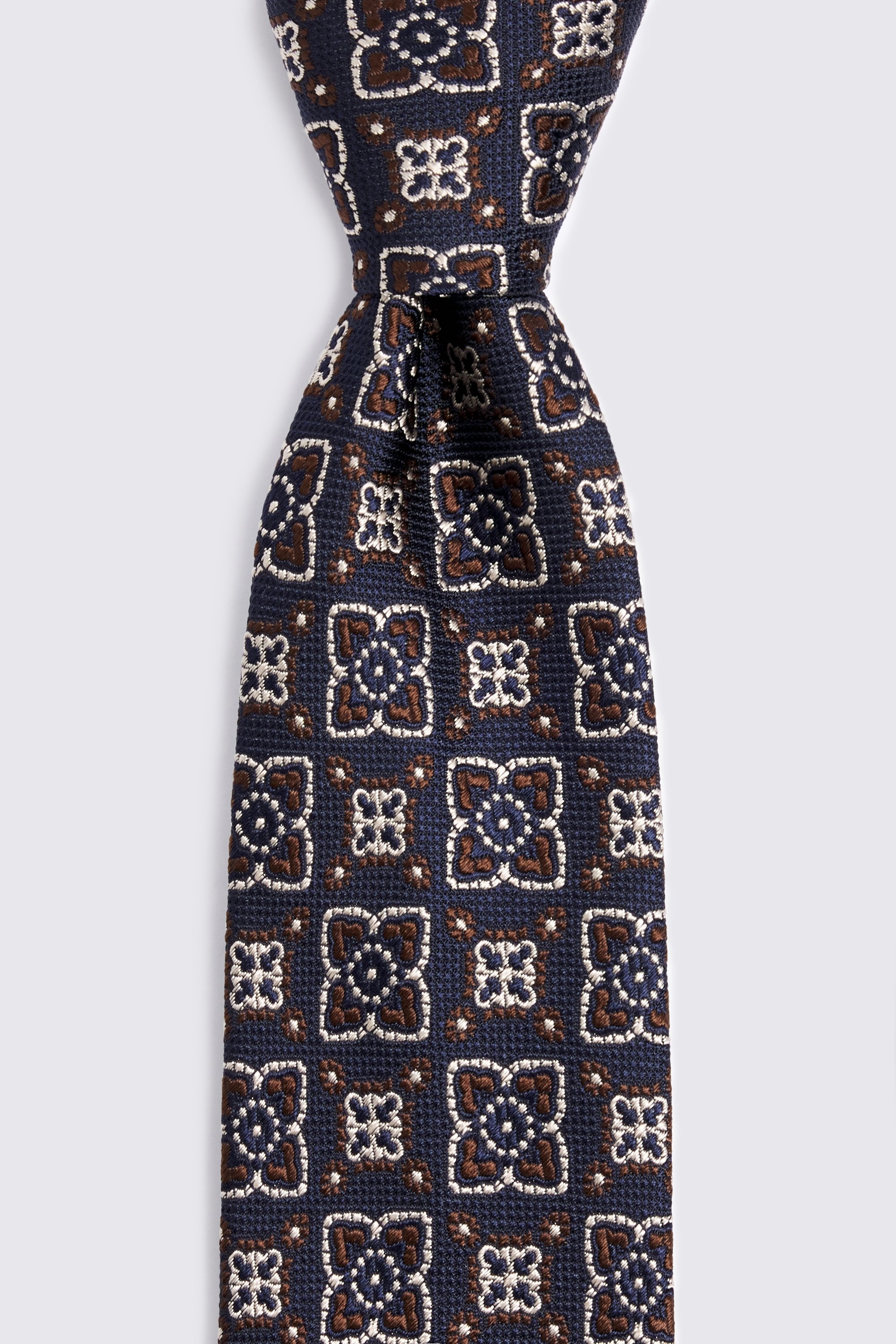 Italian Navy Silk Geo Medallion Tie