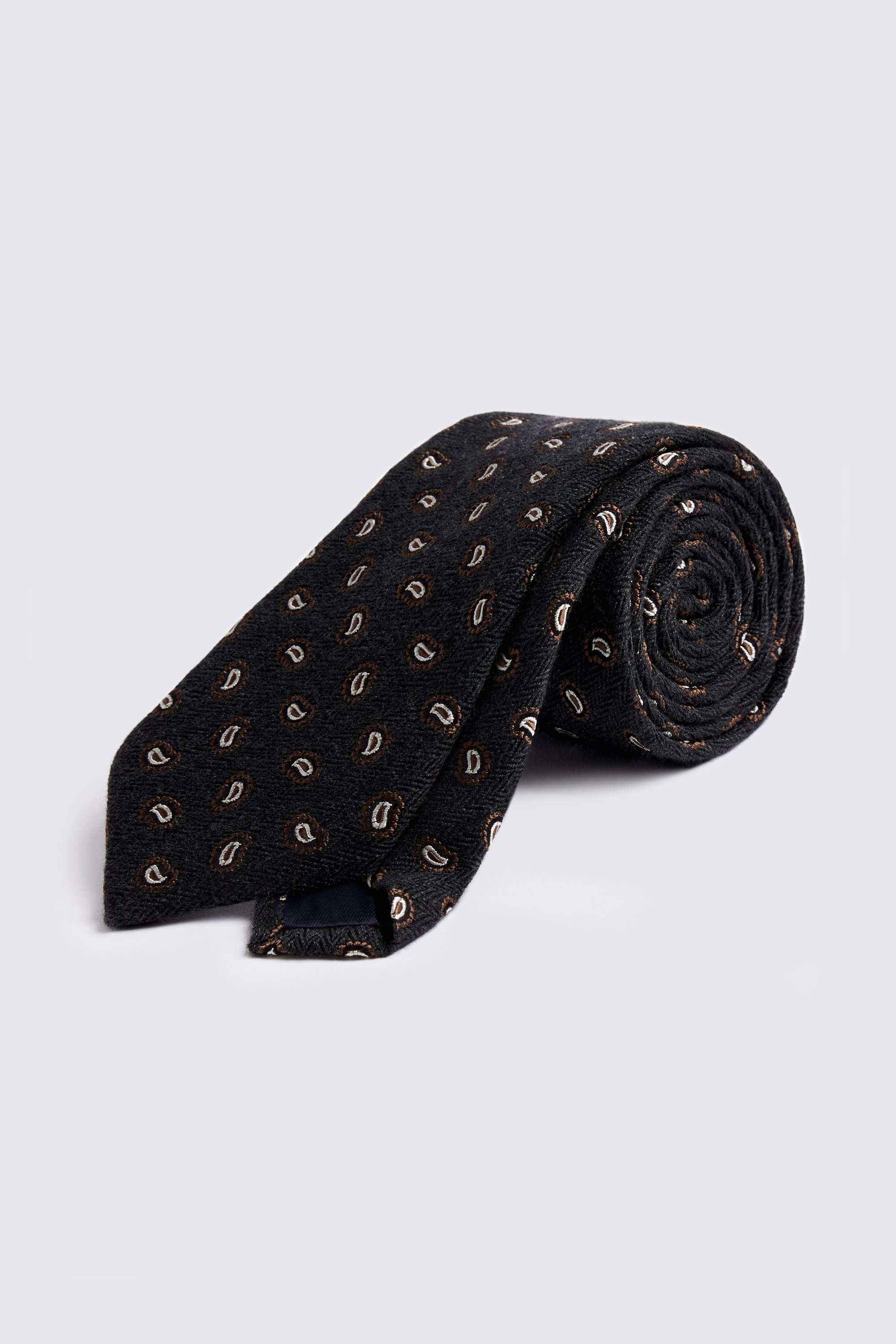 Italian Charcoal Herringbone Paisley Tie