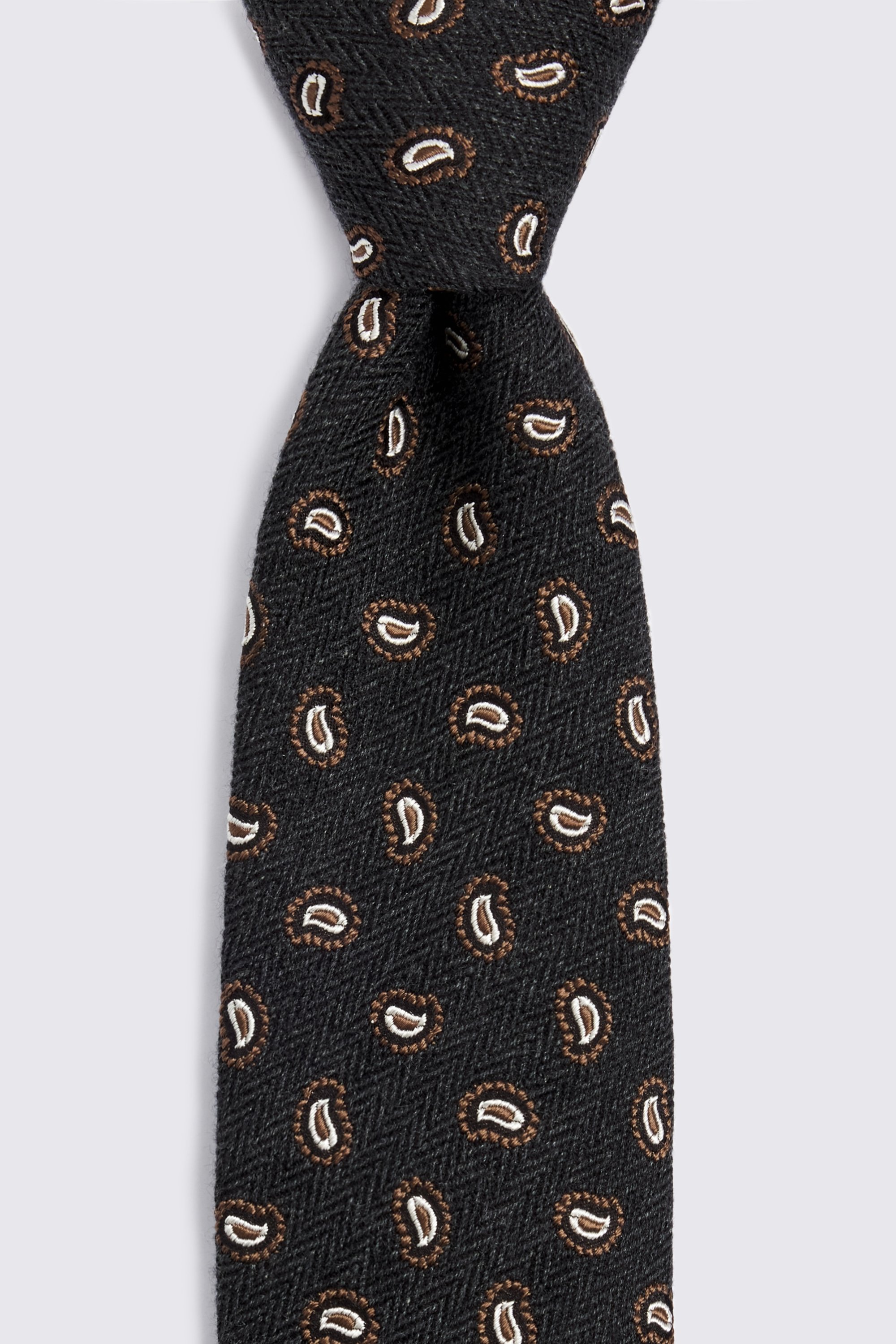 Italian Charcoal Herringbone Paisley Tie