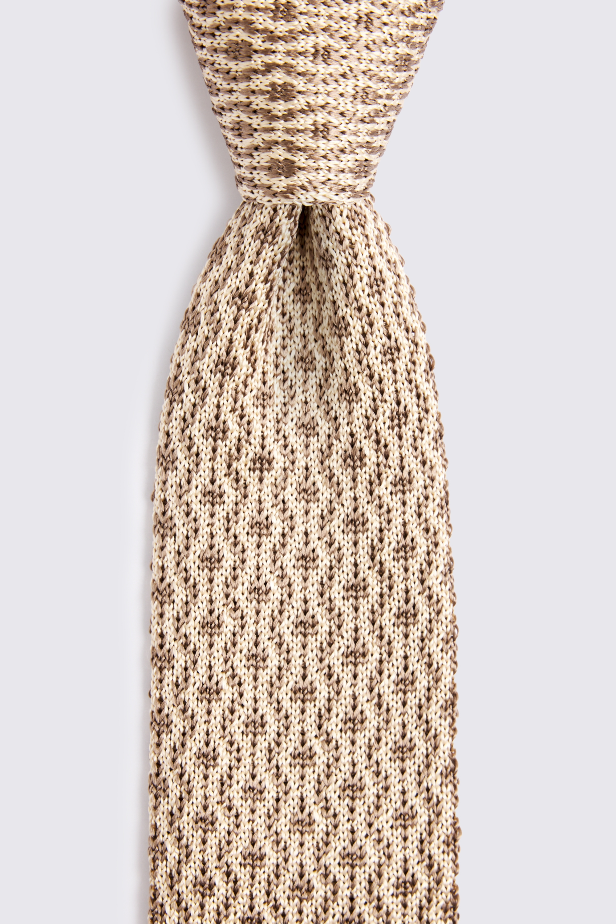 Italian Ecru Taupe Silk Knitted Tie