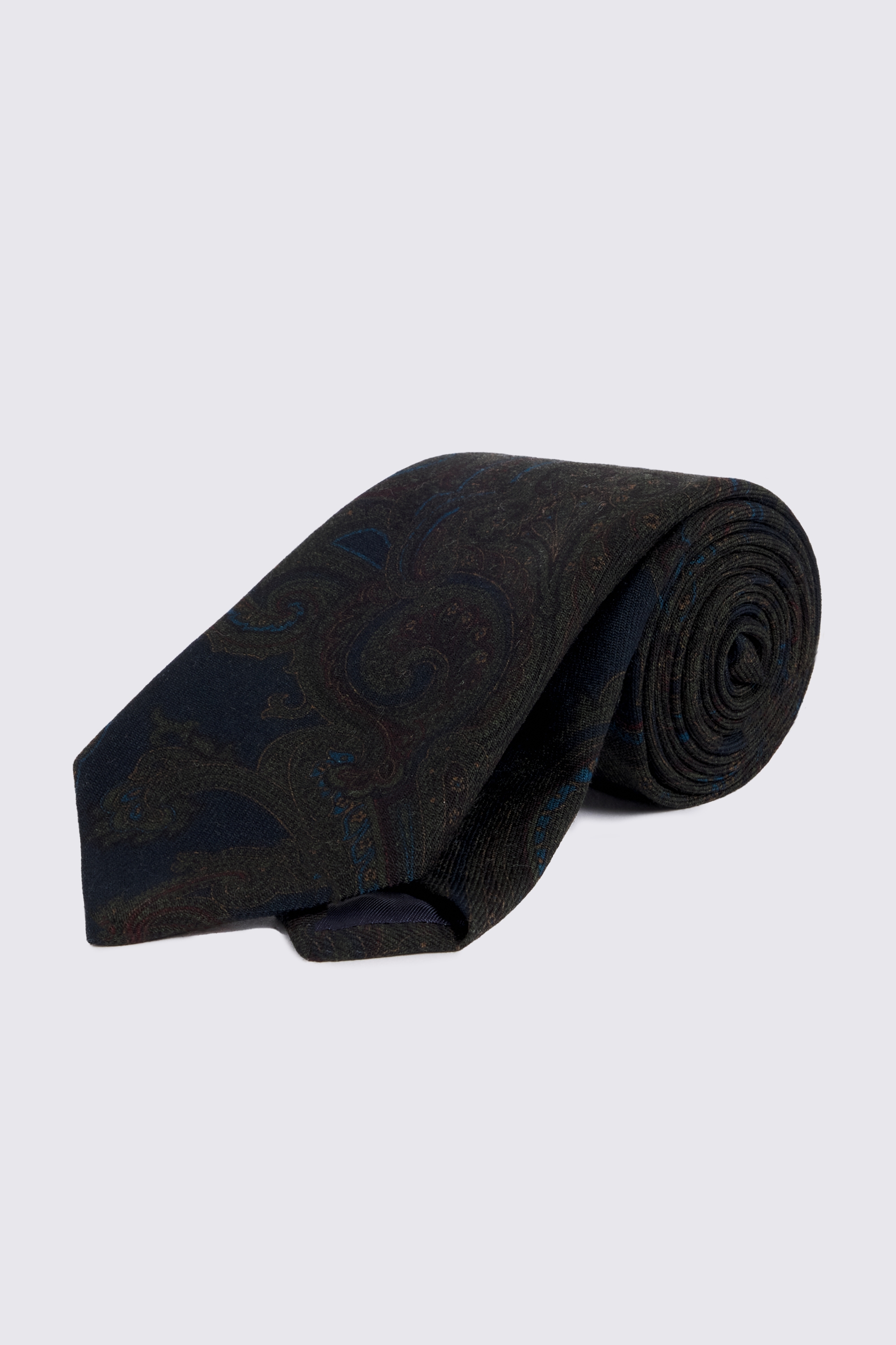 Italian Dark Blue & Green Wool Paisley Tie